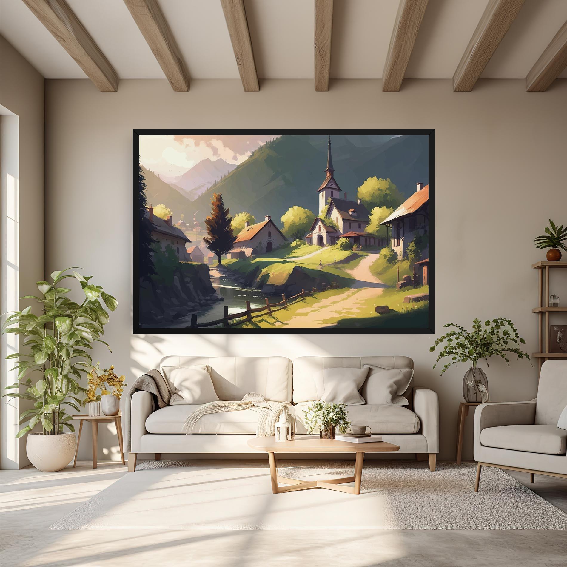 Tablou Canvas Village Church Art mockup 6