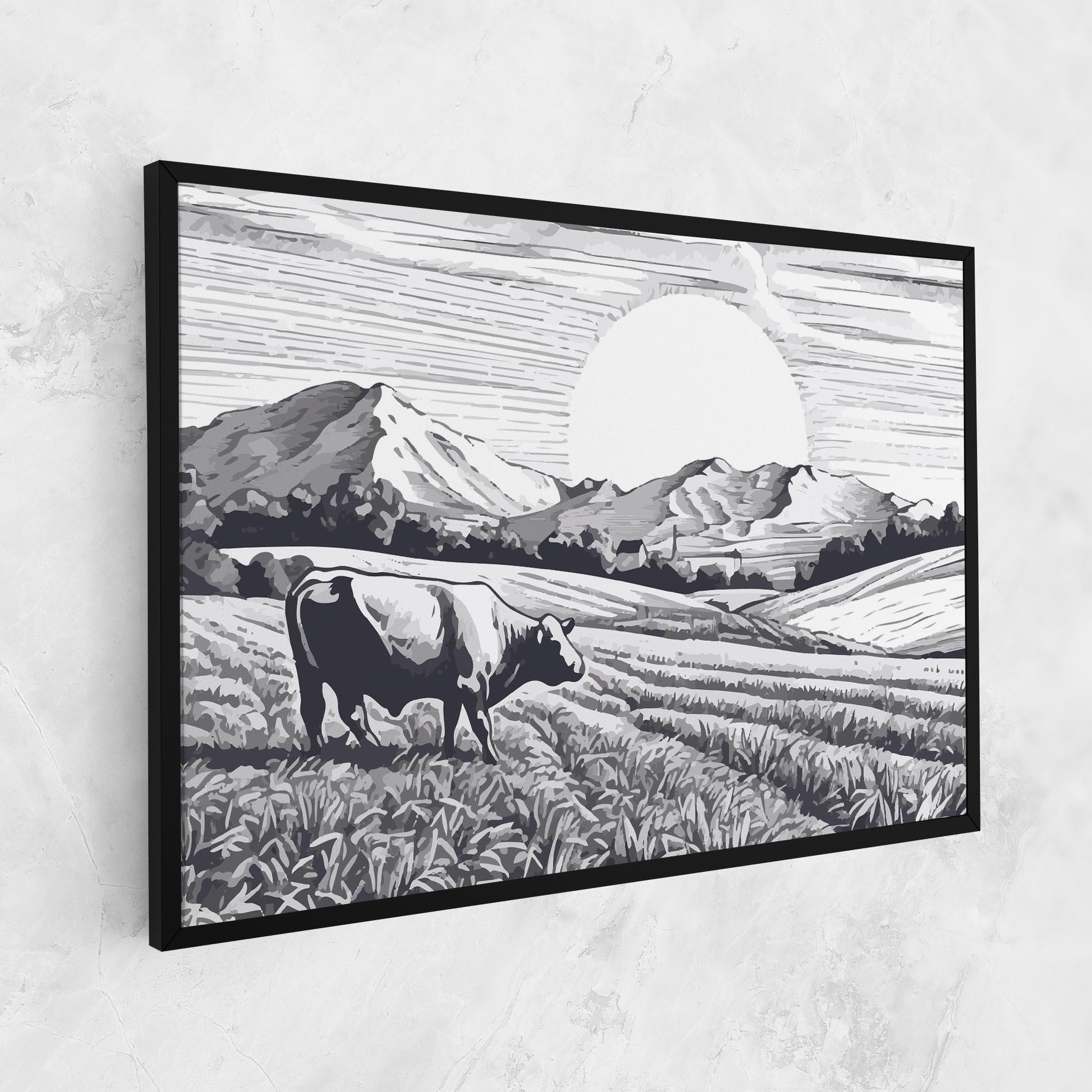 Tablou Canvas Cow Grey Ink mockup 1