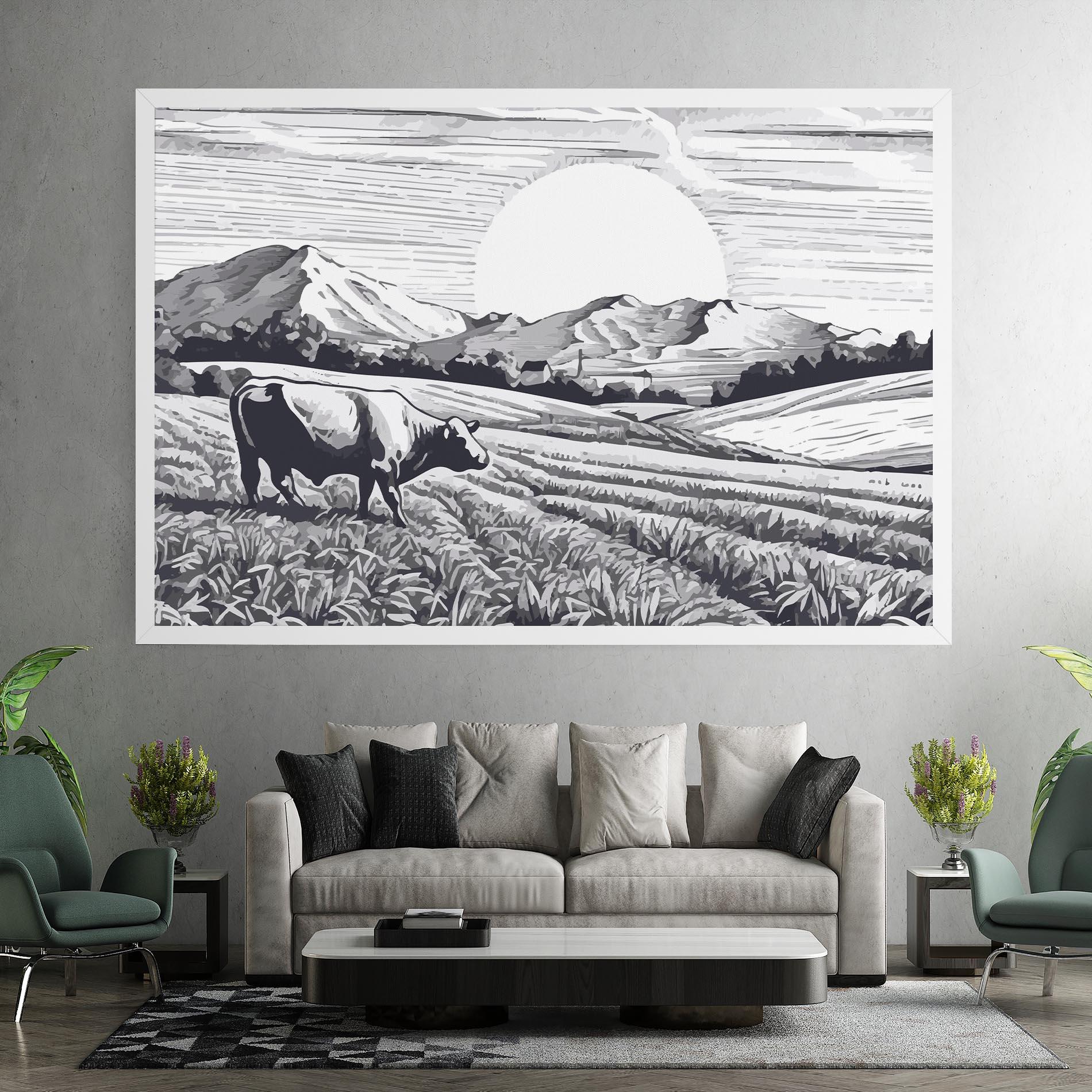 Tablou Canvas Cow Grey Ink mockup 7