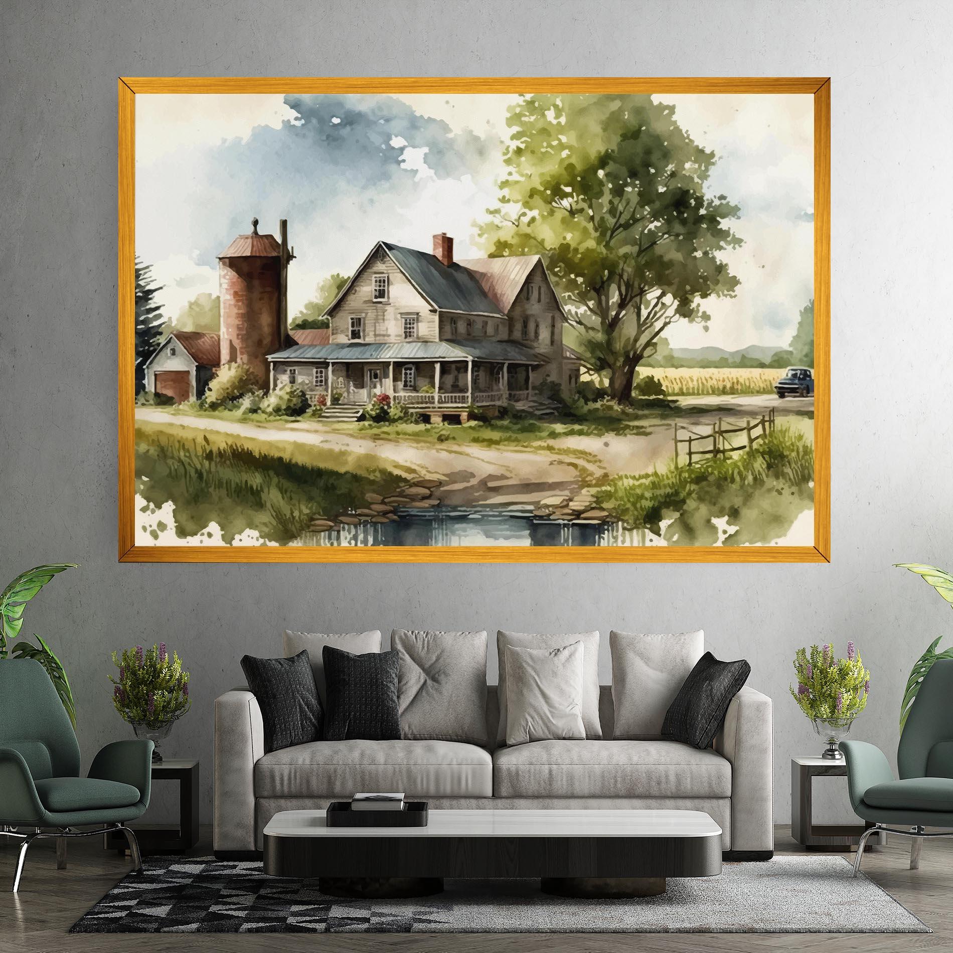 Tablou Canvas Farm Blue Car mockup 7