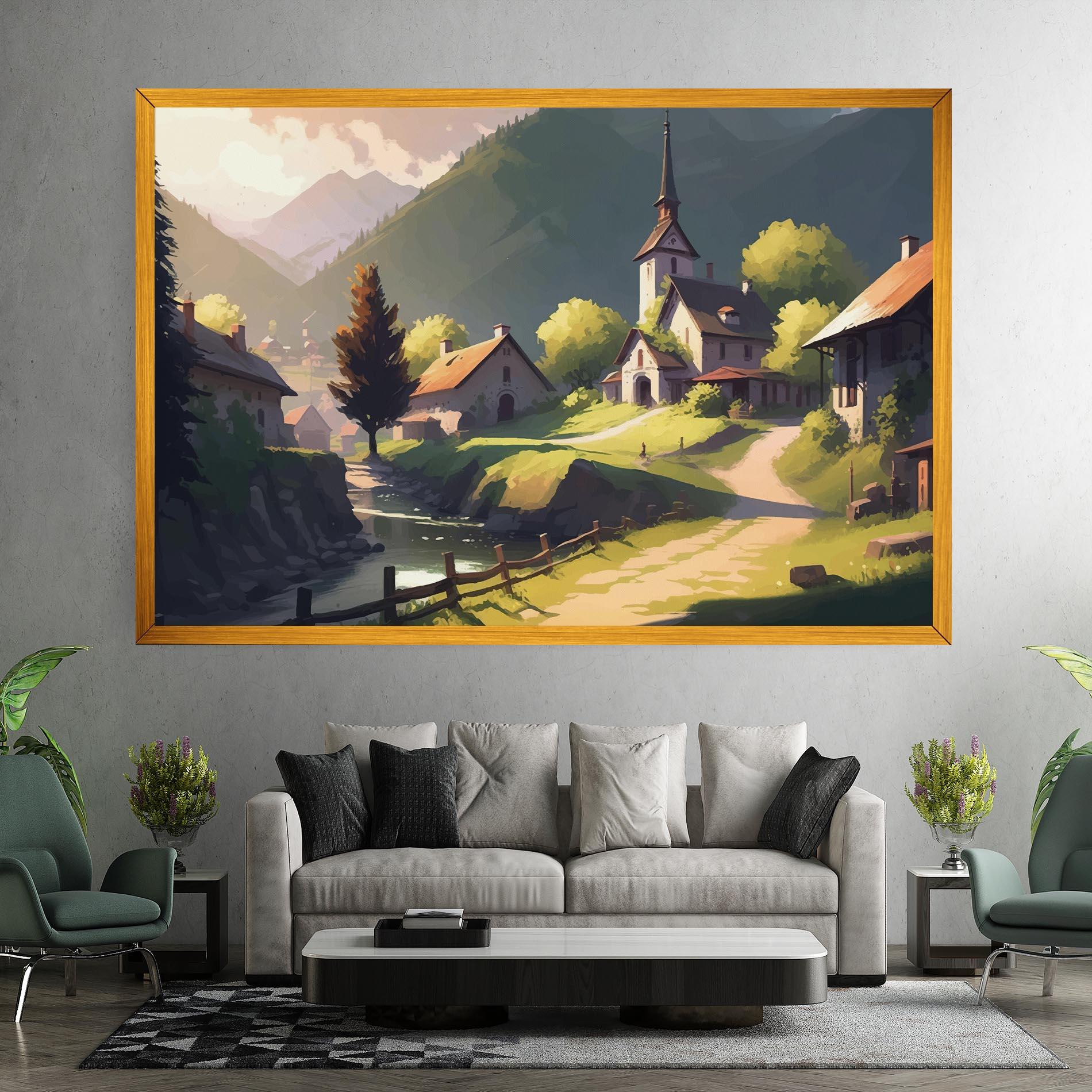 Tablou Canvas Village Church Art mockup 7