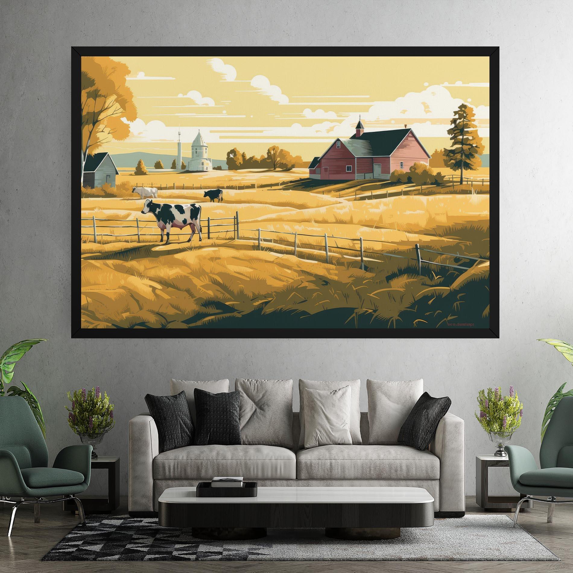 Tablou Canvas Cows Sunlight Farm mockup 7