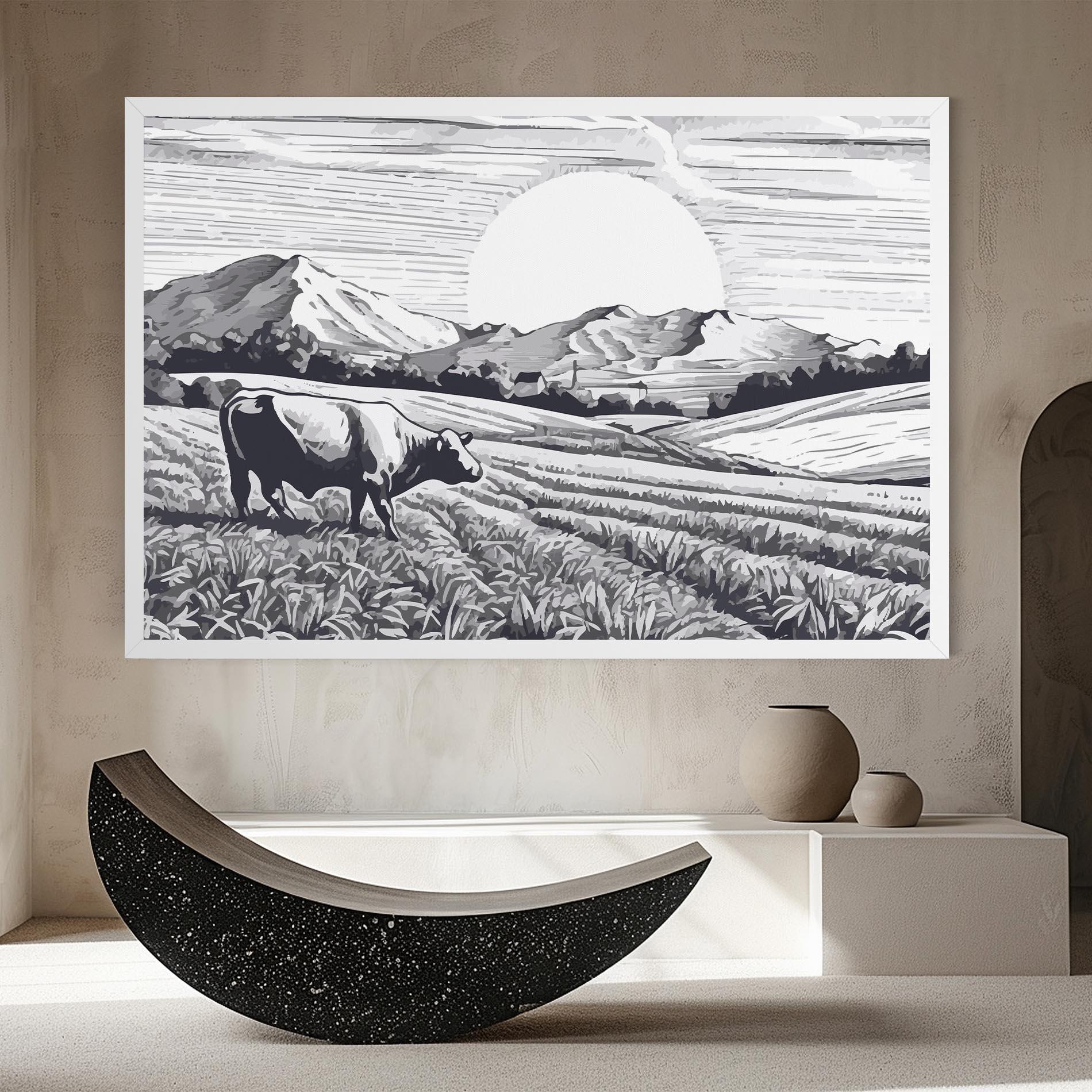 Tablou Canvas Cow Grey Ink mockup 8