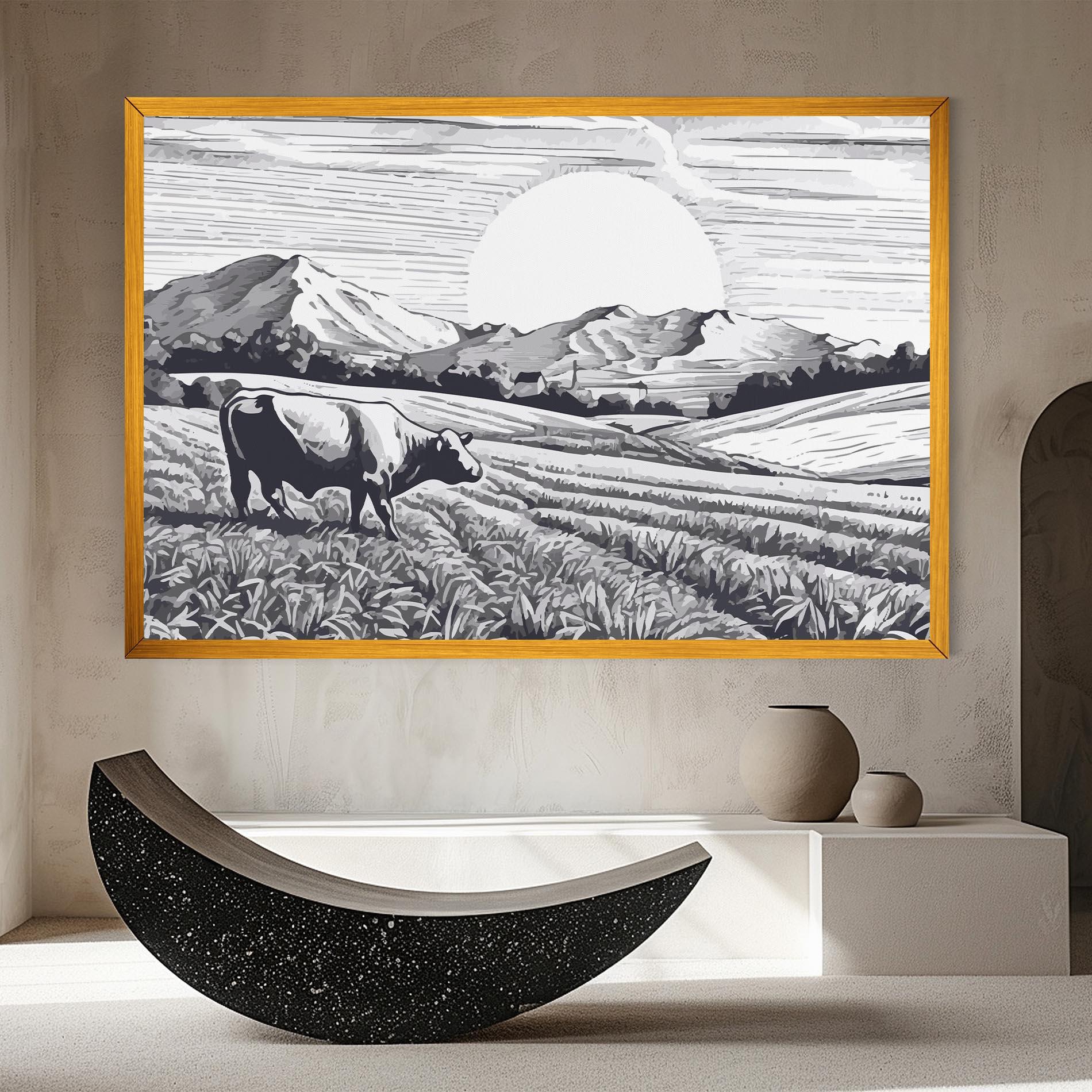 Tablou Canvas Cow Grey Ink mockup 8