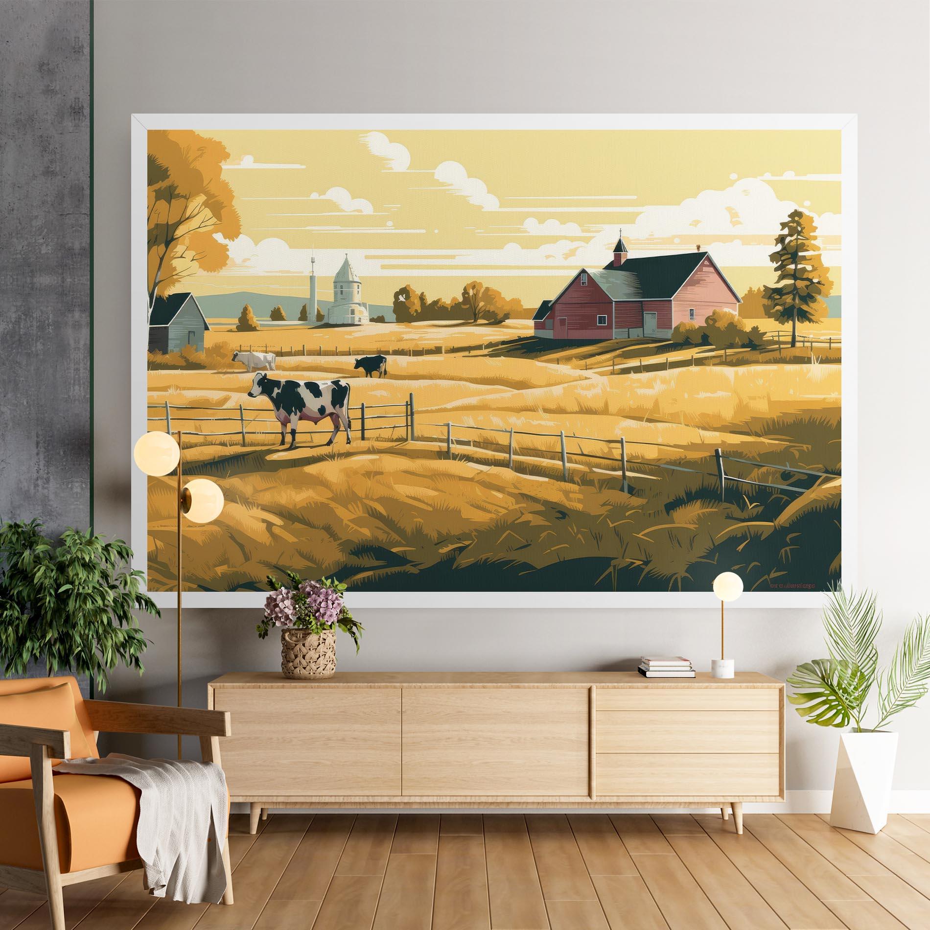 Tablou Canvas Cows Sunlight Farm mockup 9