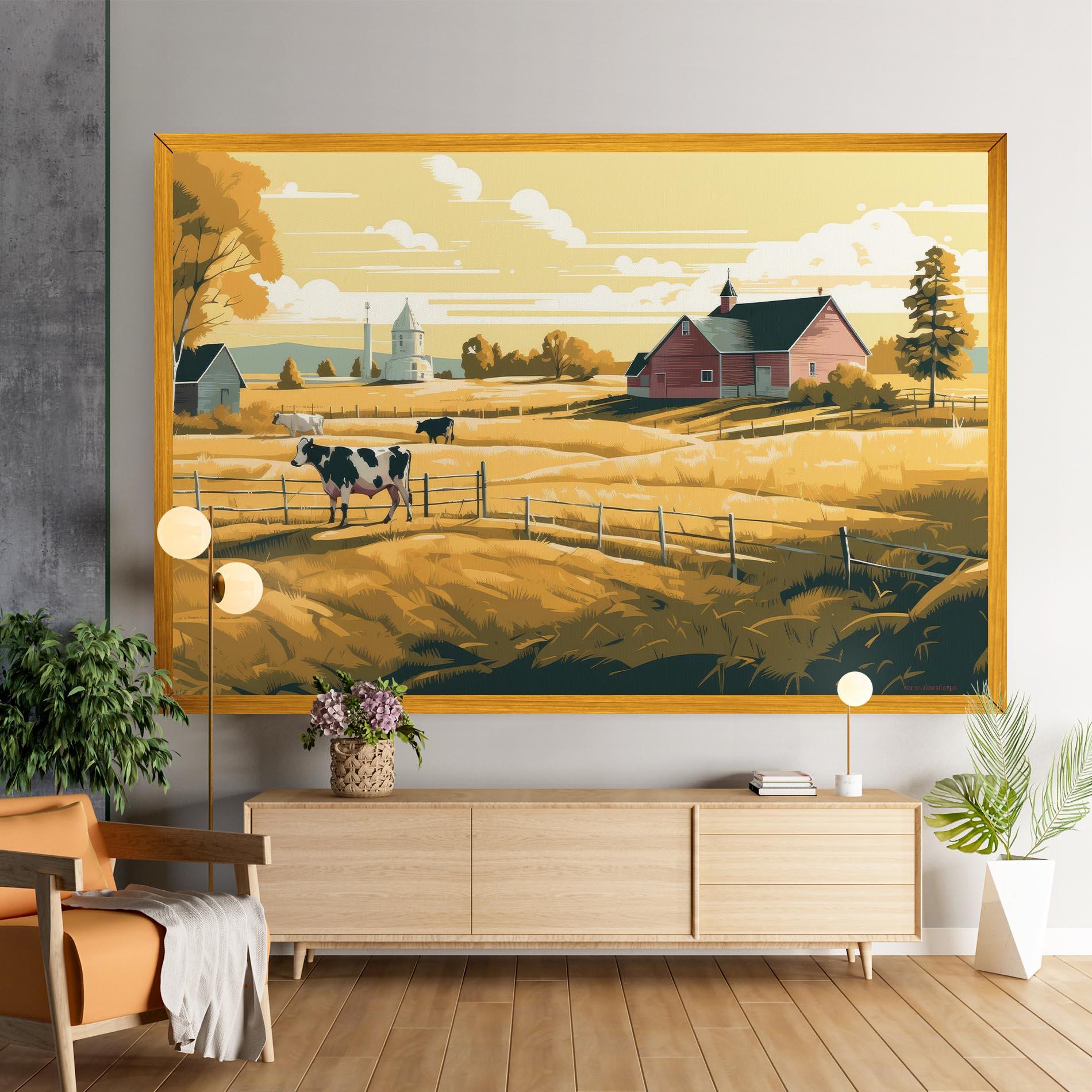 Tablou Canvas Cows Sunlight Farm mockup 9