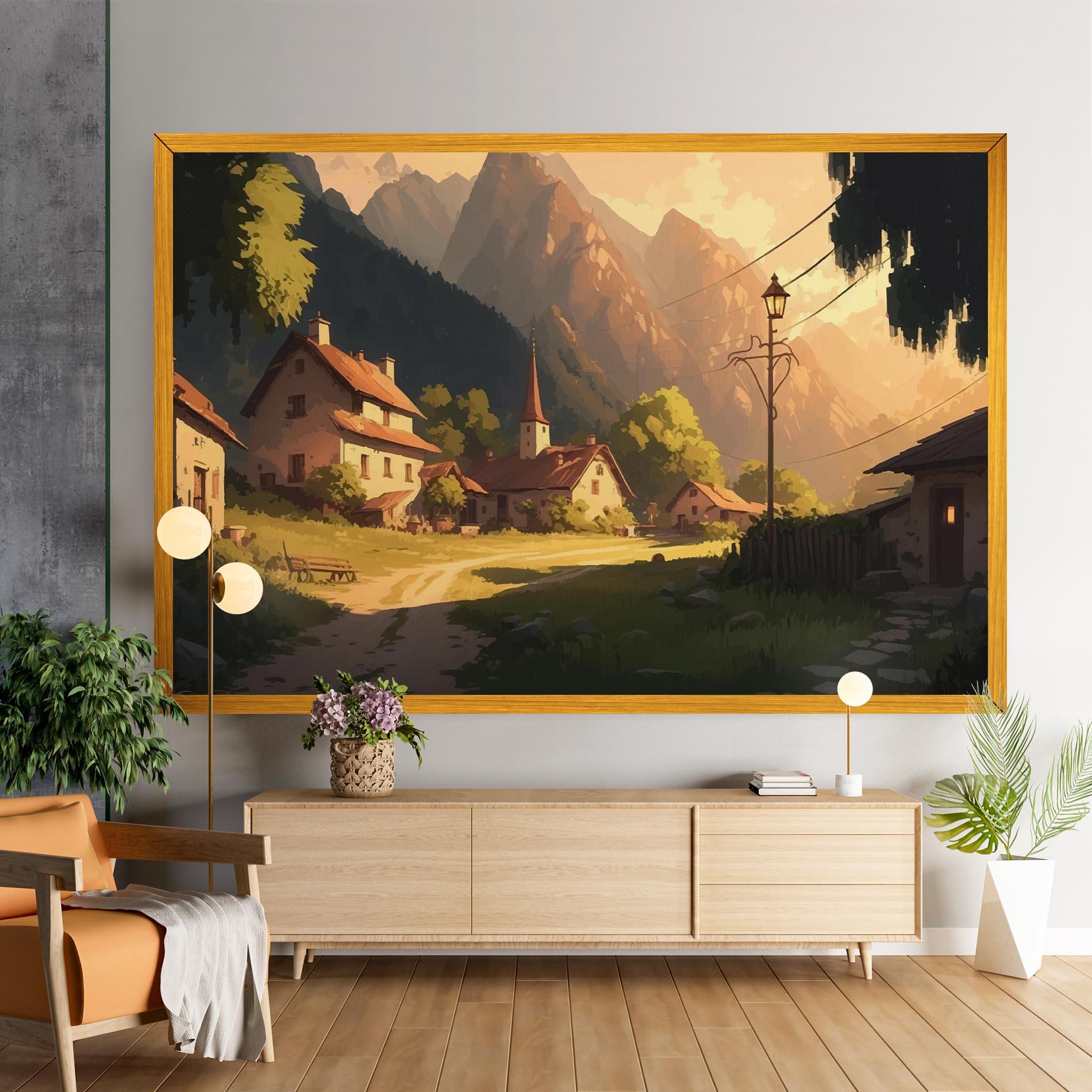 Tablou Canvas Grassy Village View mockup 9