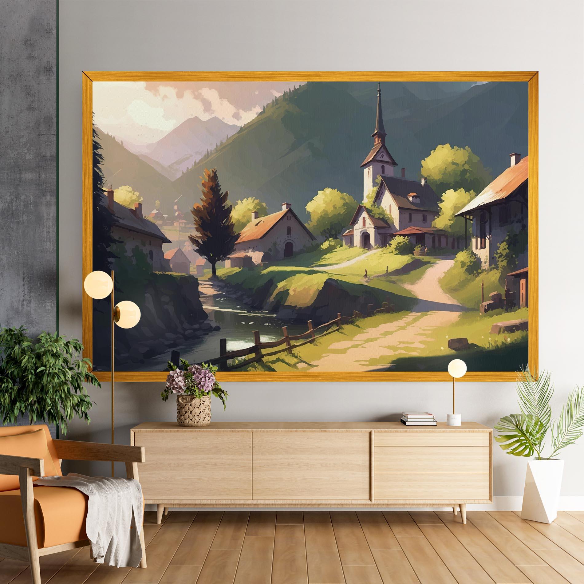 Tablou Canvas Village Church Art mockup 9