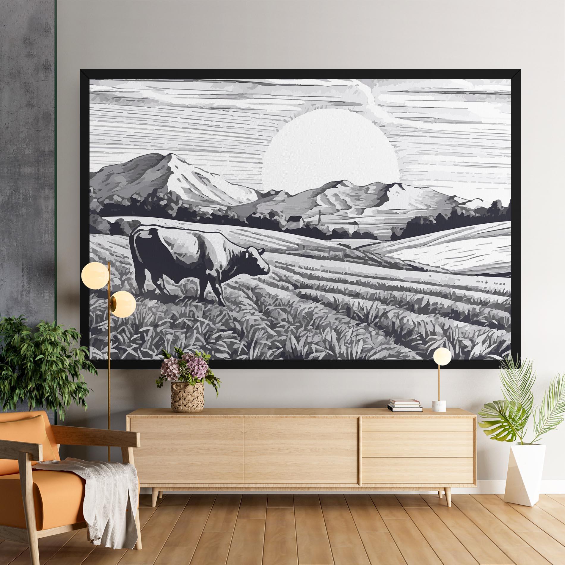 Tablou Canvas Cow Grey Ink mockup 9