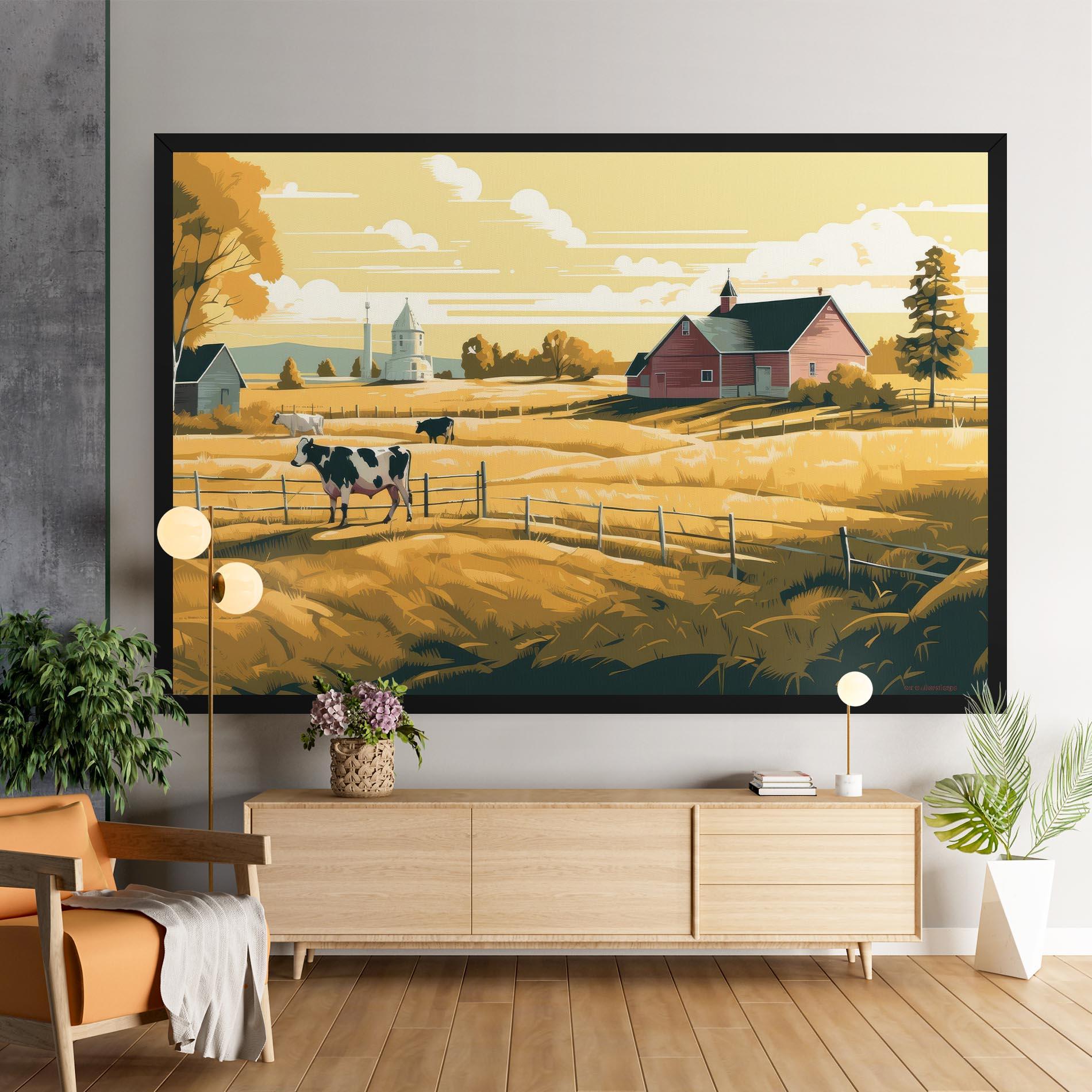 Tablou Canvas Cows Sunlight Farm mockup 9