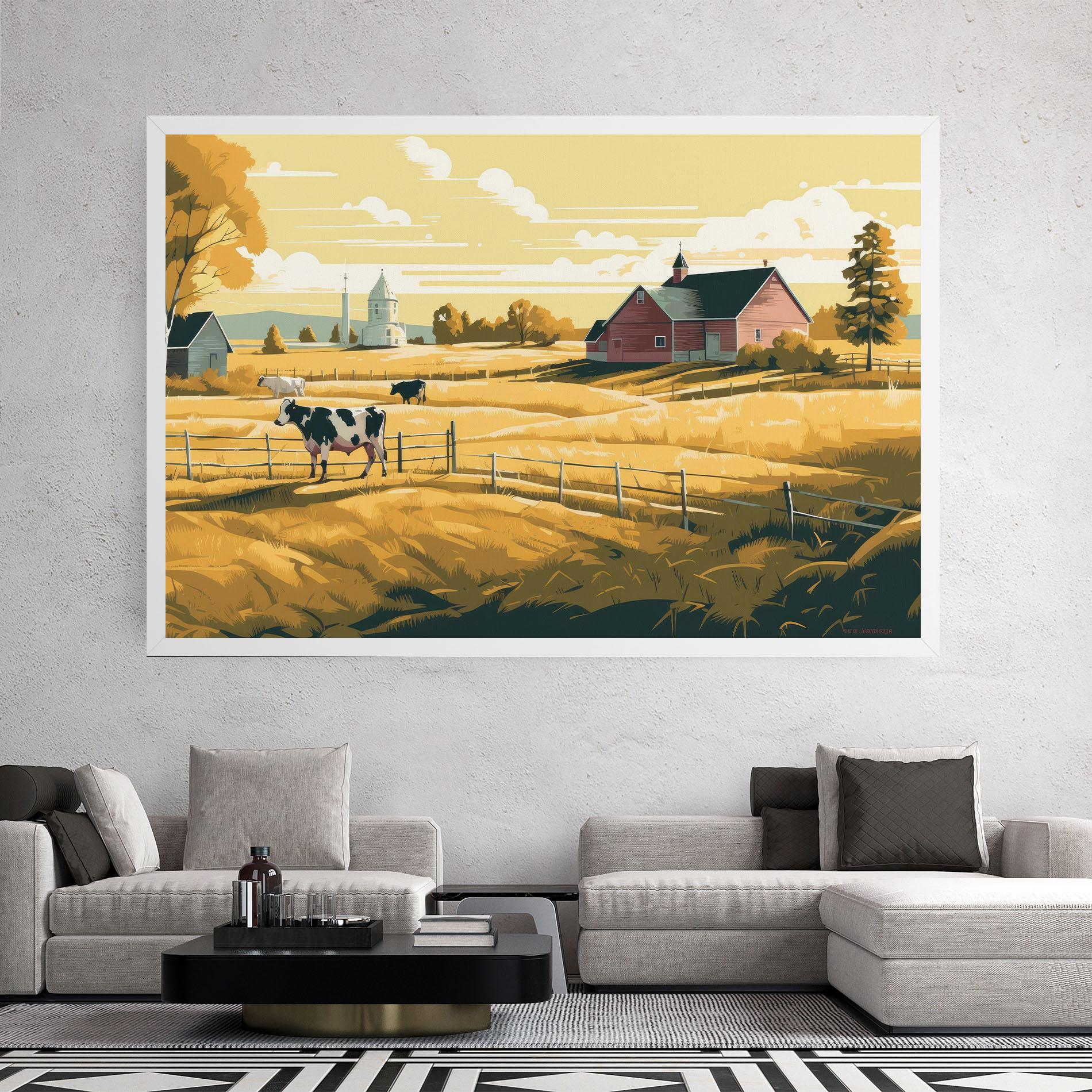 Tablou Canvas Cows Sunlight Farm mockup 2