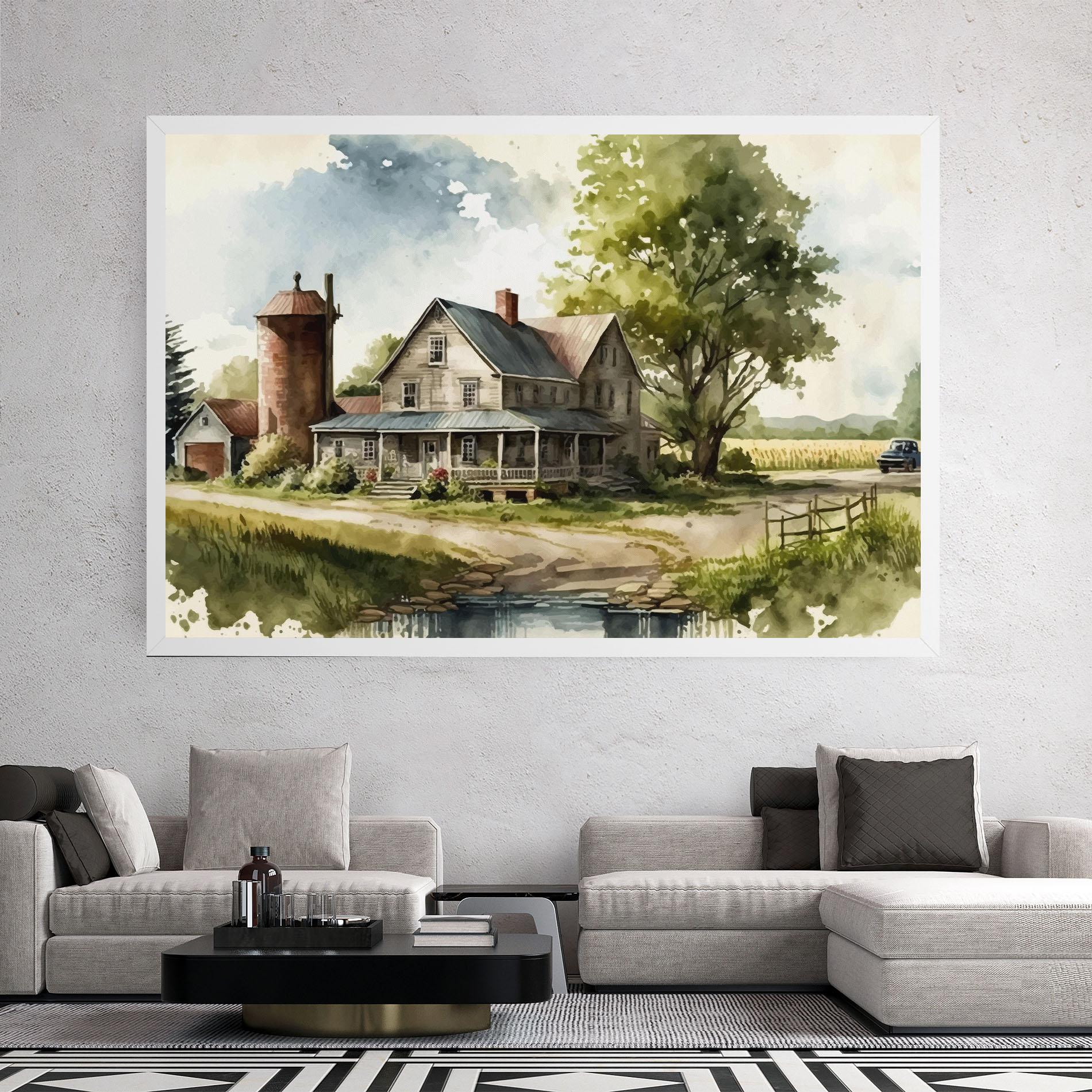Tablou Canvas Farm Blue Car mockup 2