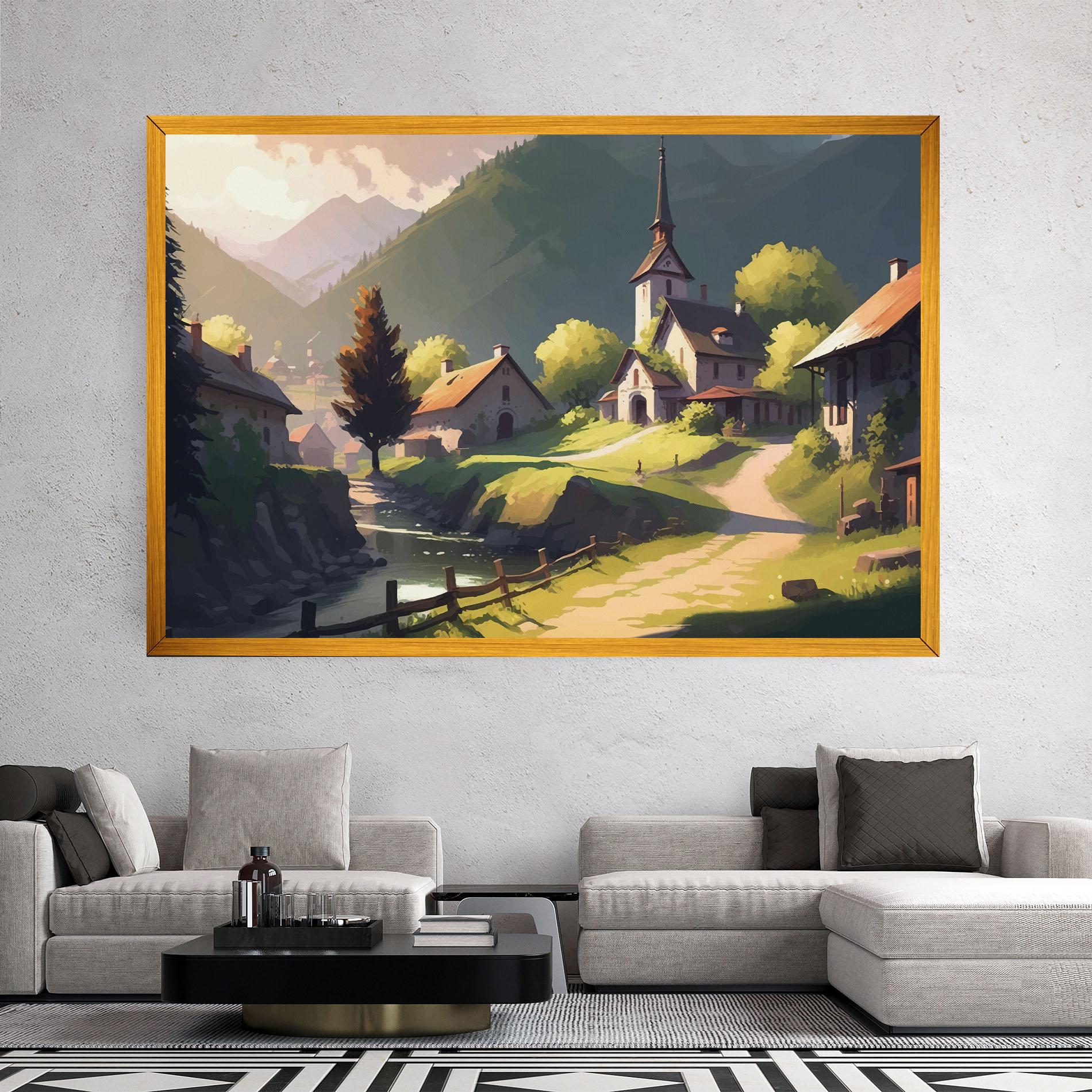 Tablou Canvas Village Church Art mockup 2