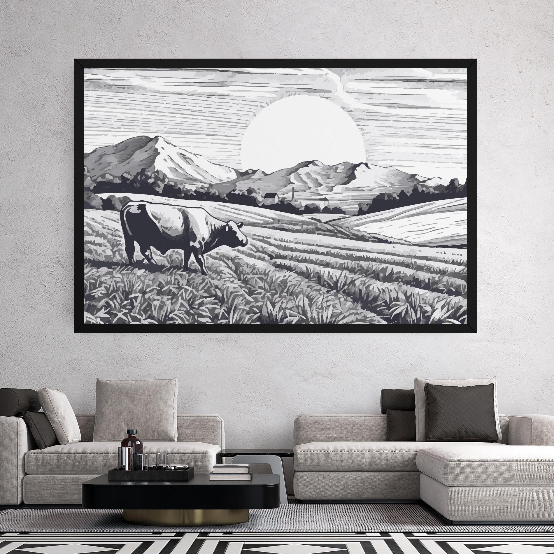 Tablou Canvas Cow Grey Ink mockup 2