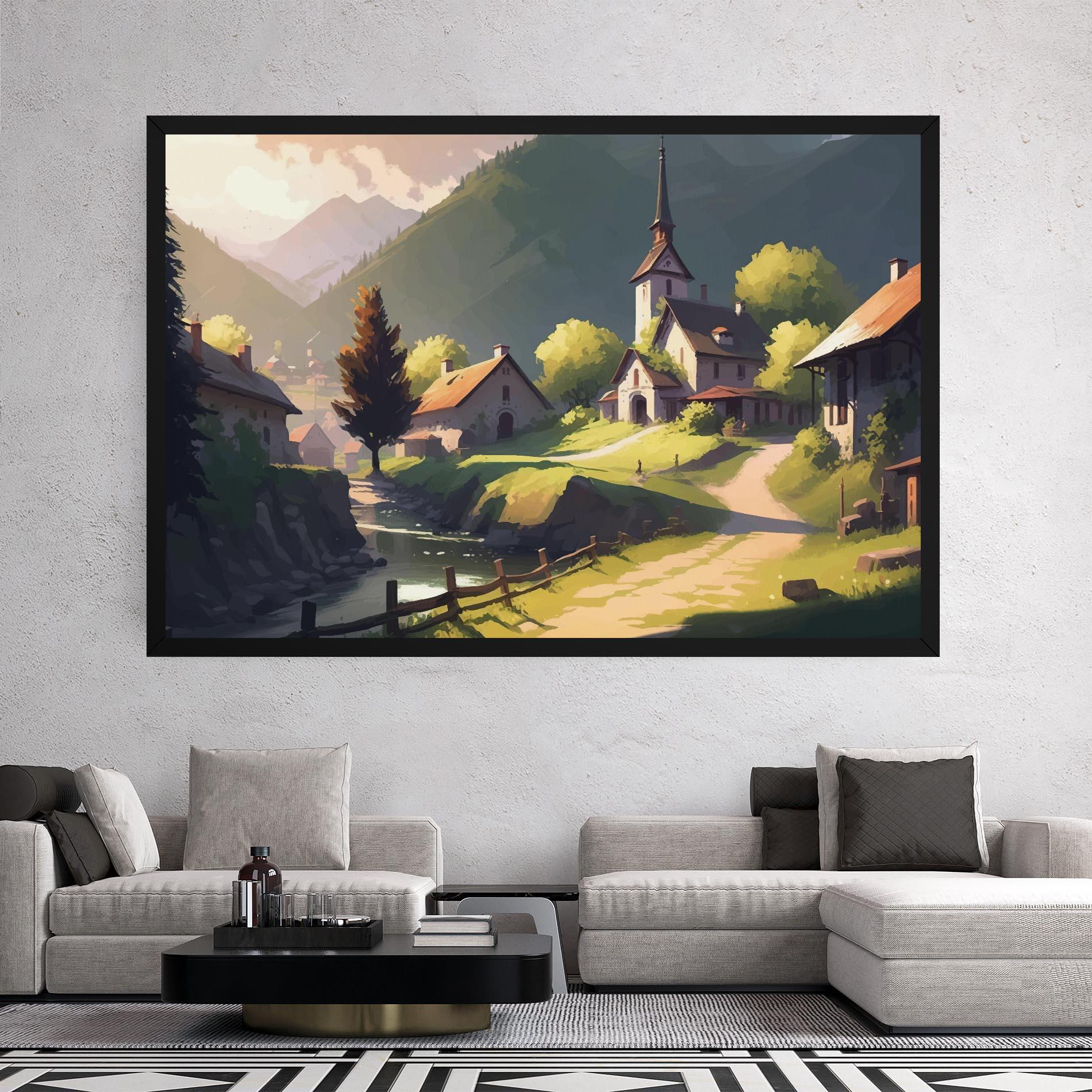 Tablou Canvas Village Church Art mockup 2