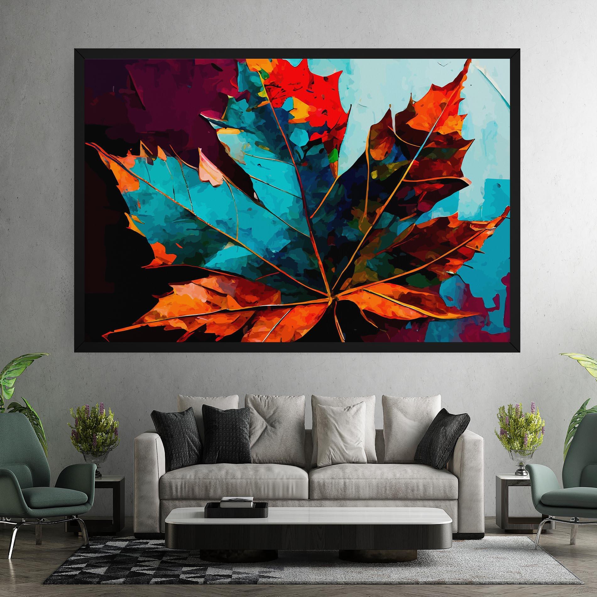 Tablou Canvas Blue Orange Leaf mockup 7