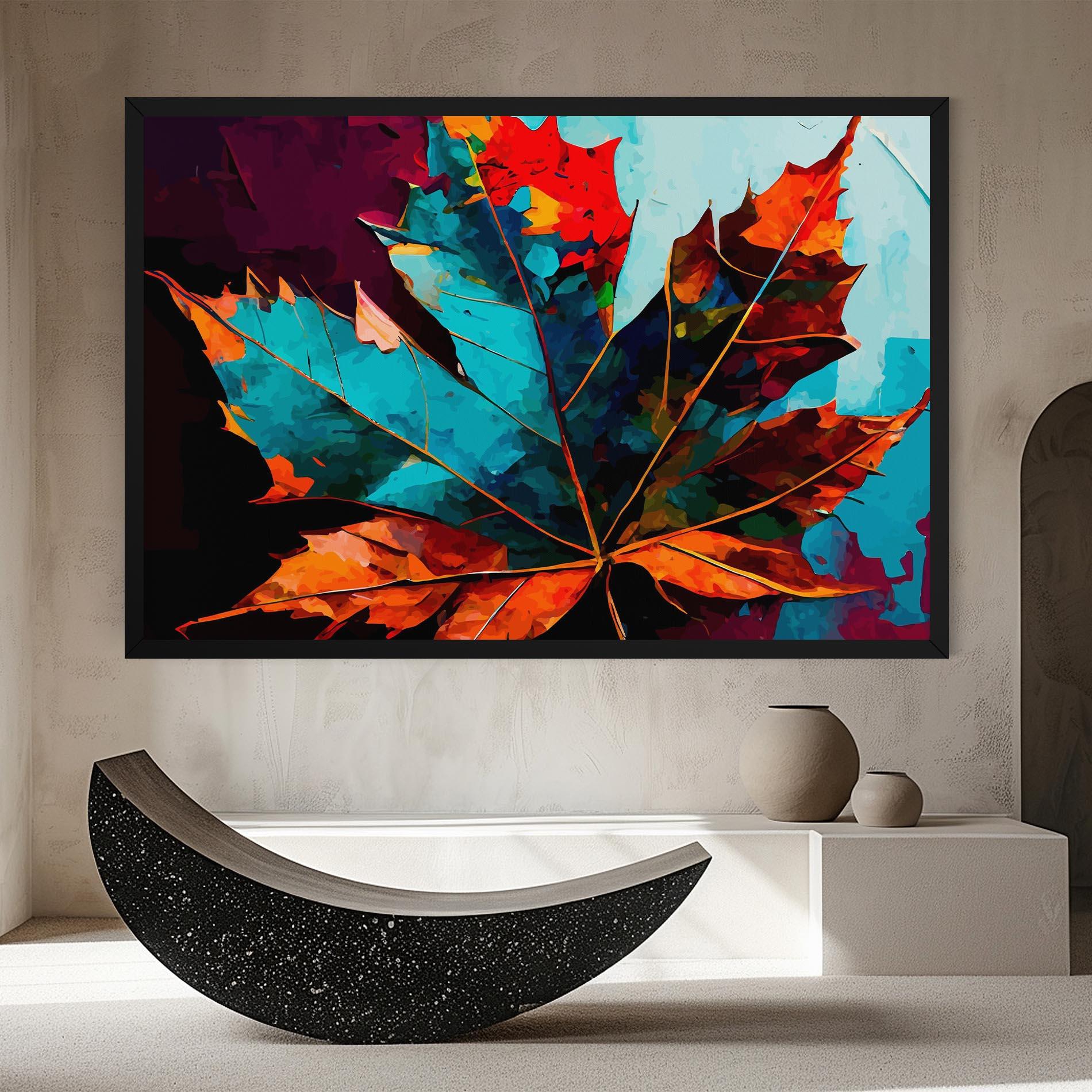 Tablou Canvas Blue Orange Leaf mockup 8