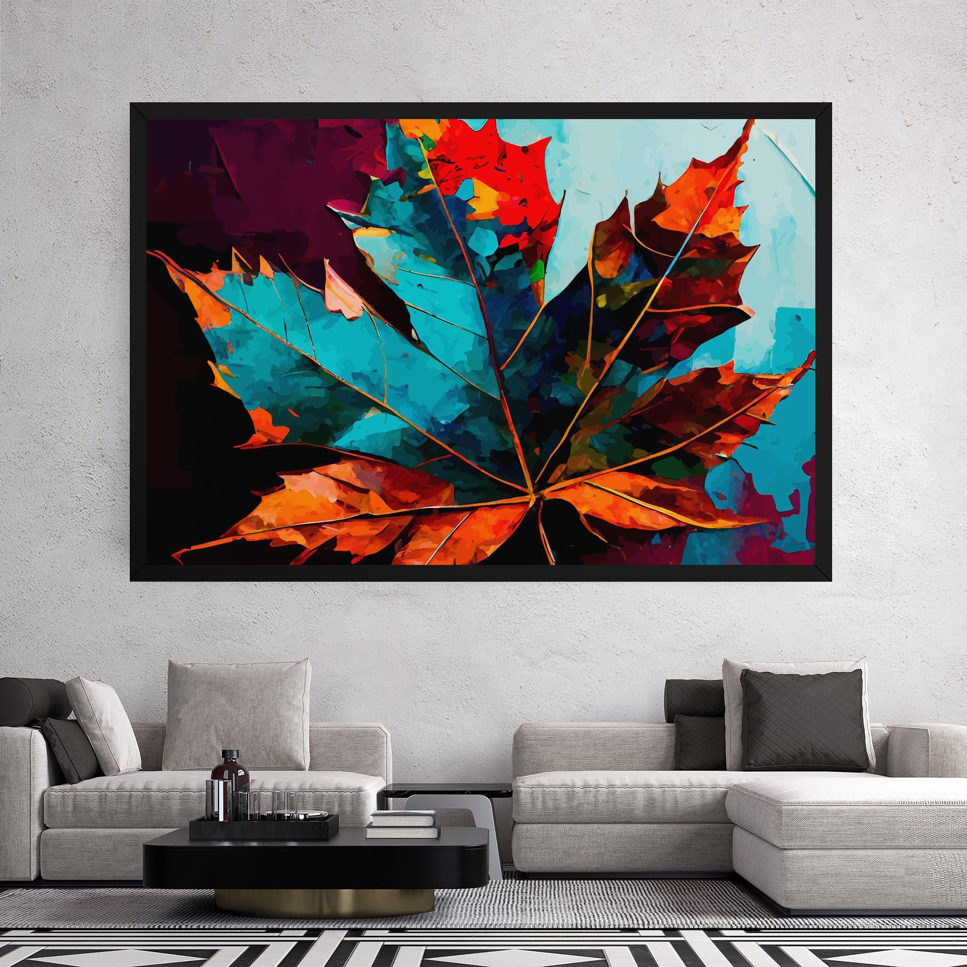 Tablou Canvas Blue Orange Leaf mockup 2