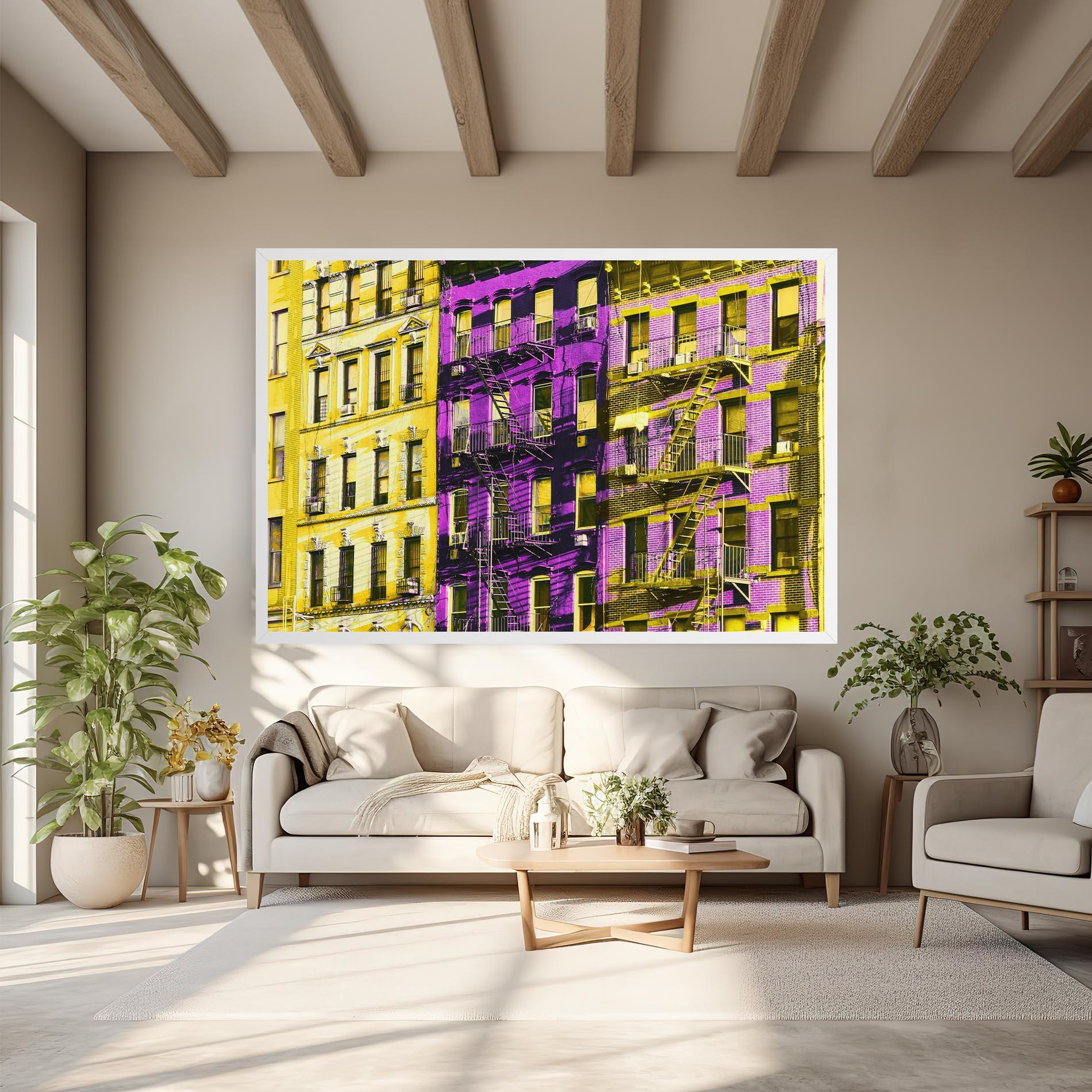 Tablou Canvas Yellow Purple Building mockup 6