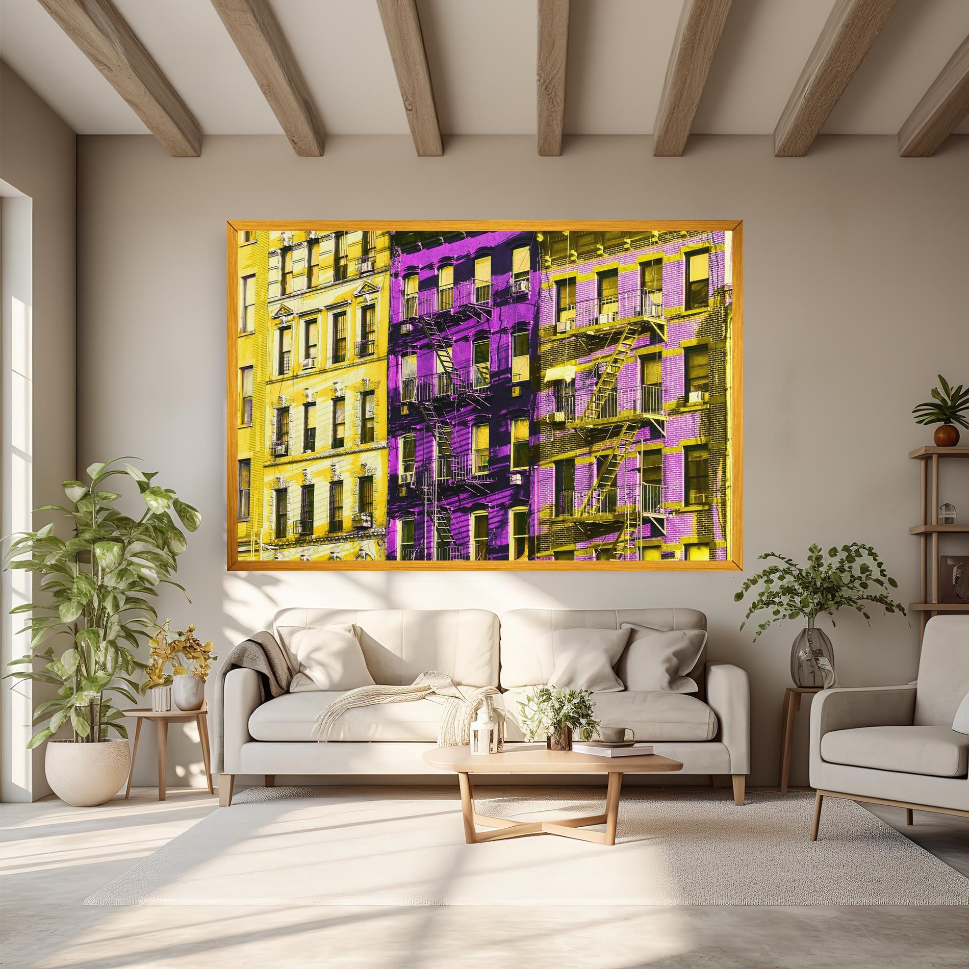 Tablou Canvas Yellow Purple Building mockup 6