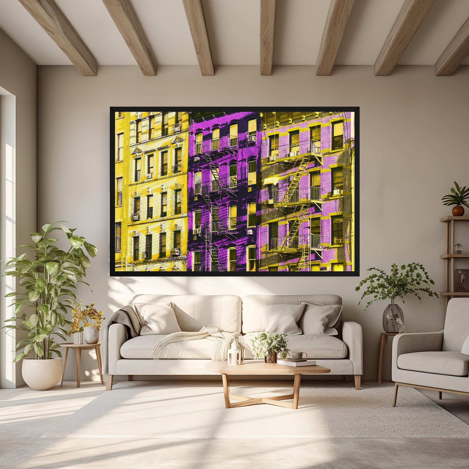 Tablou Canvas Yellow Purple Building mockup 6