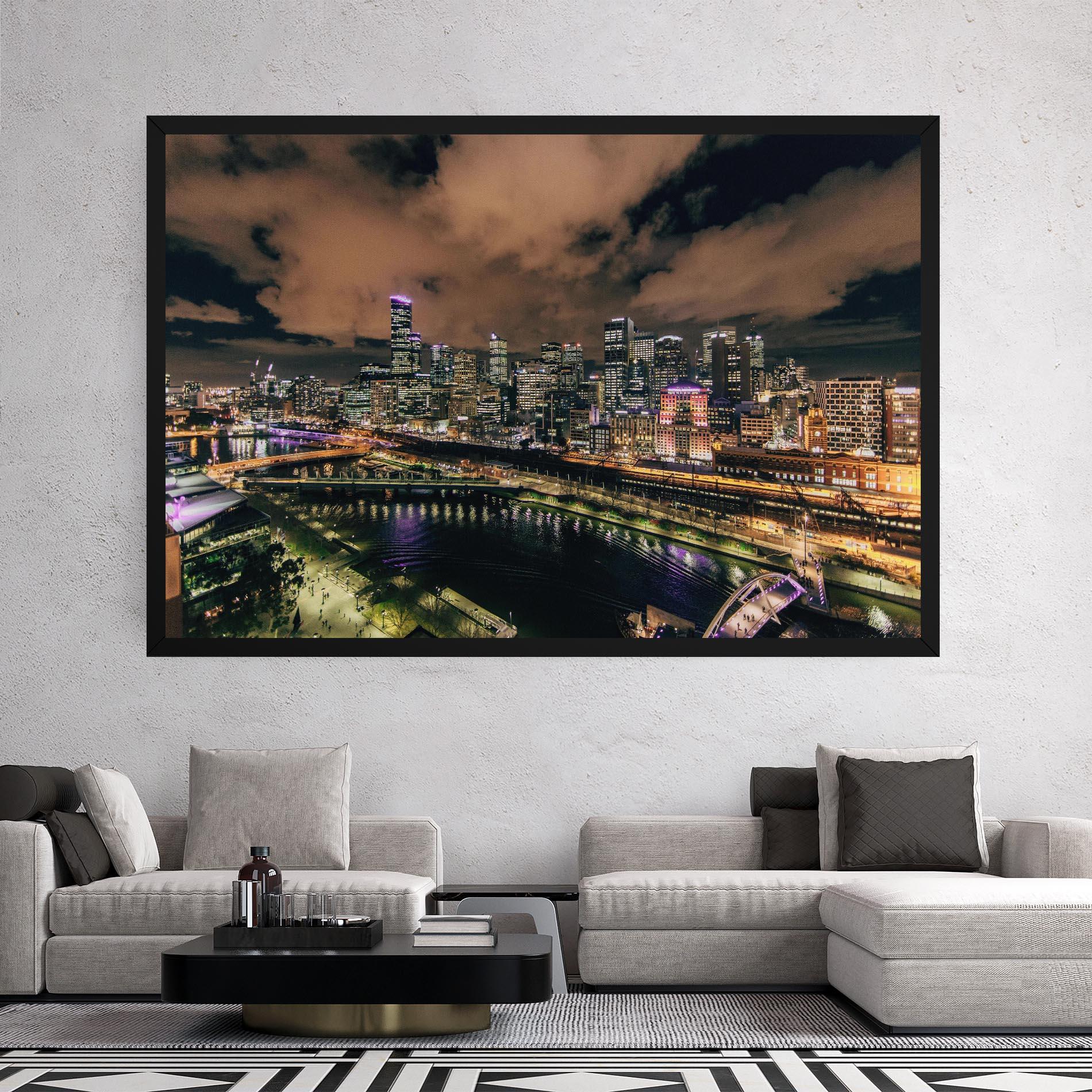 Tablou Canvas Green Purple City mockup 2