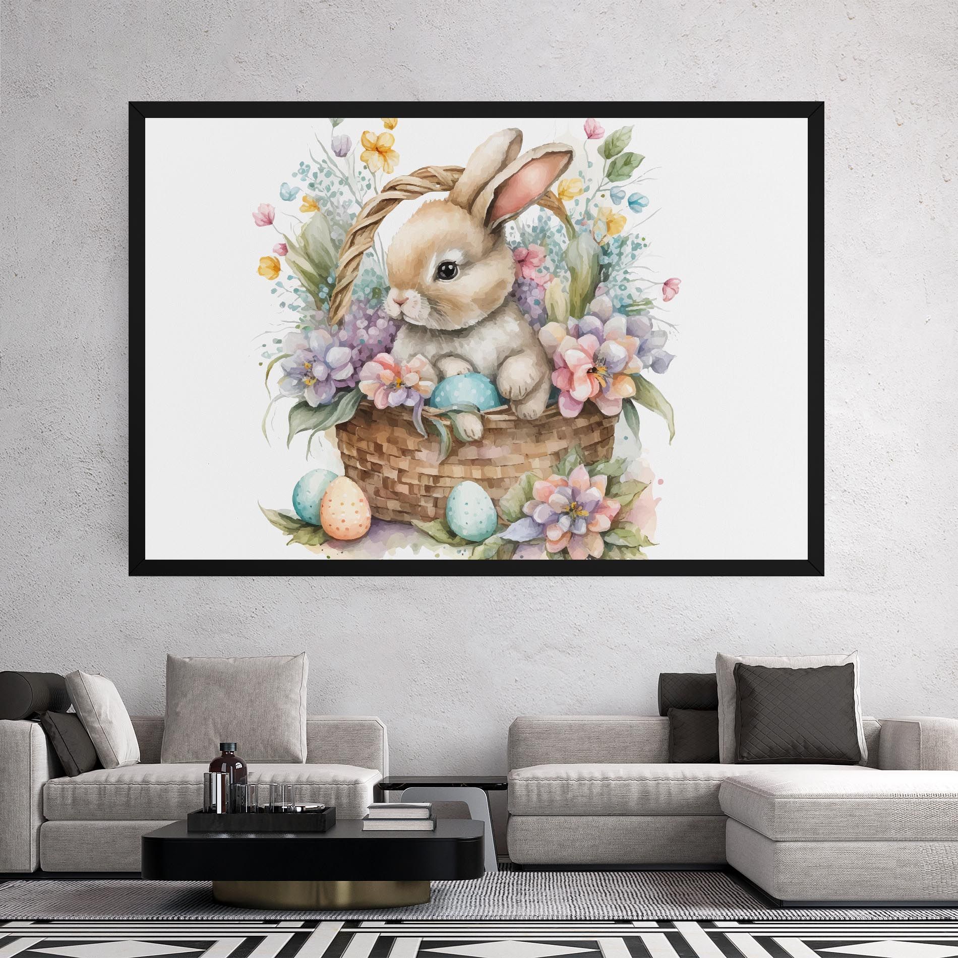 Cute Bunny In Basket mockup 2