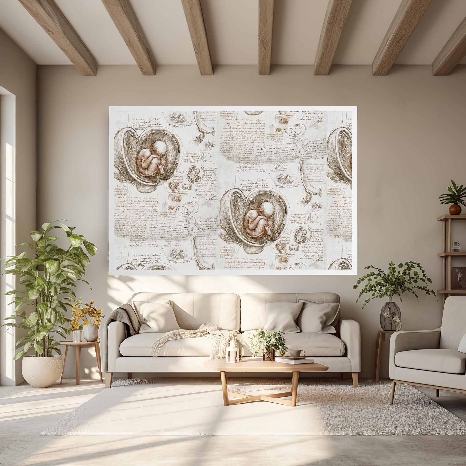 Tablou Canvas Leonardo Studies Of The Foetus mockup 6