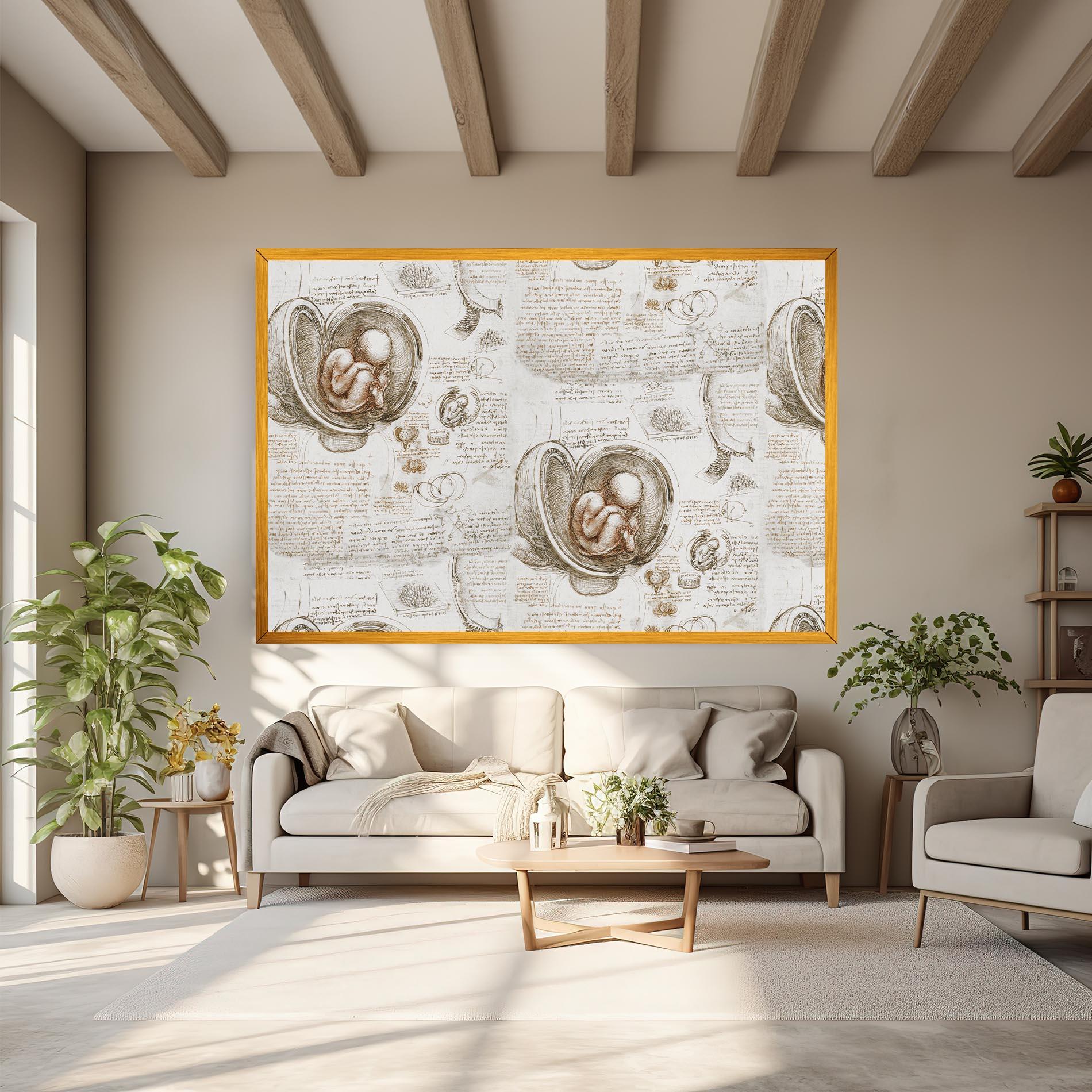 Tablou Canvas Leonardo Studies Of The Foetus mockup 6