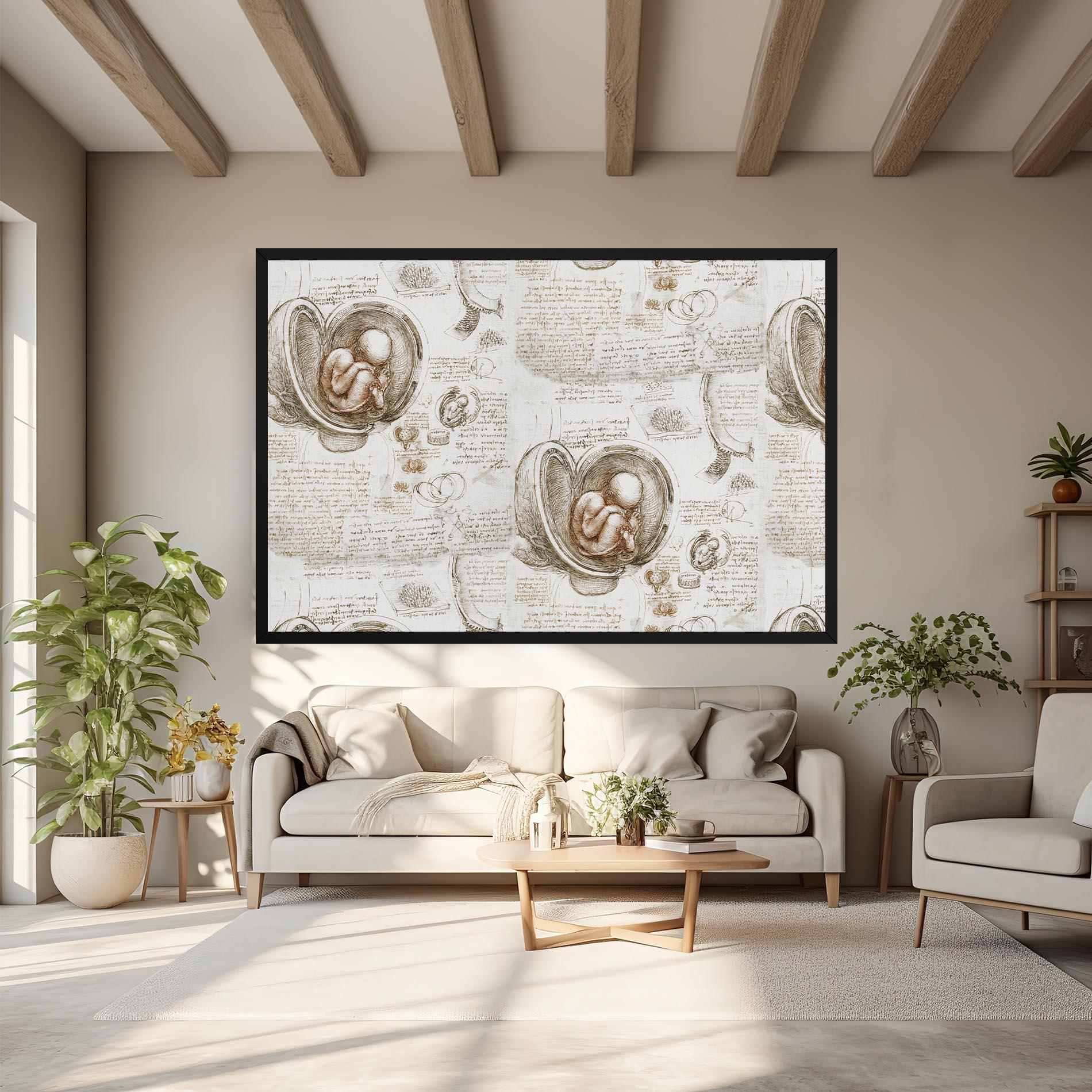 Tablou Canvas Leonardo Studies Of The Foetus mockup 6
