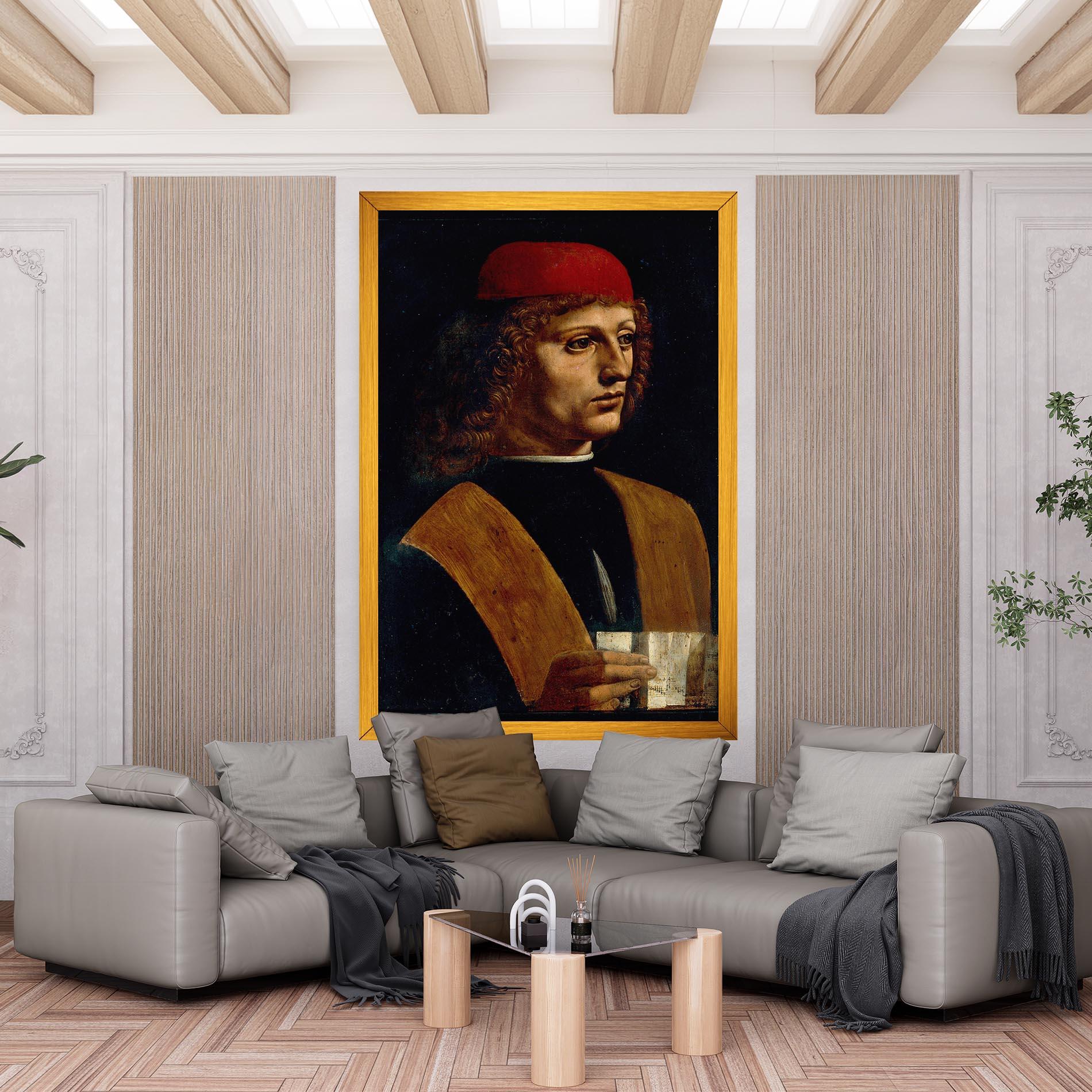 Tablou Canvas Leonardo Da Vinci Portrait Of A Musician Pinacoteca Ambrosiana mockup 6