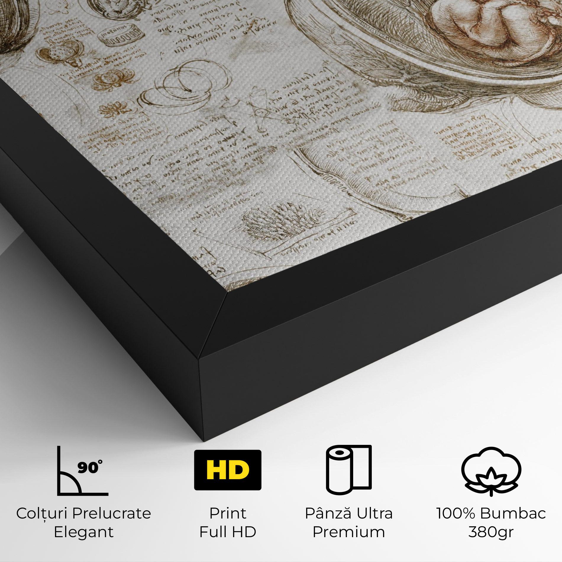 Tablou Canvas Leonardo Studies Of The Foetus mockup 4