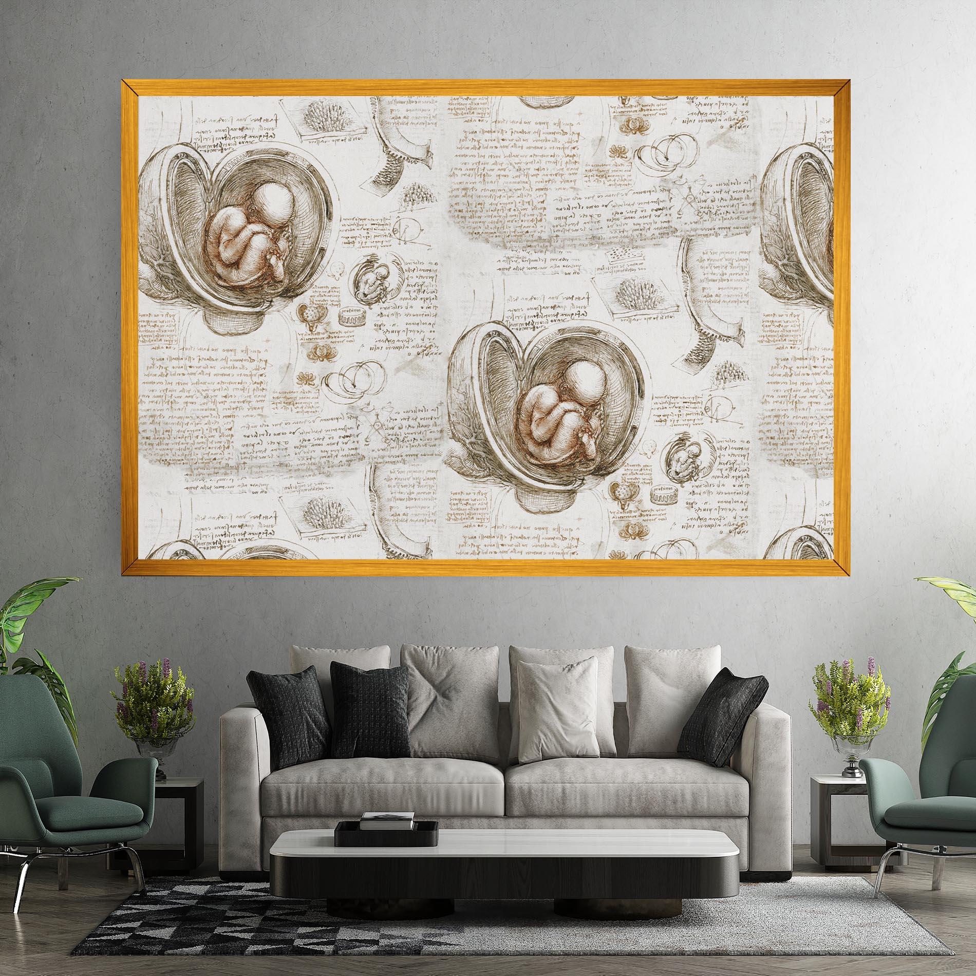 Tablou Canvas Leonardo Studies Of The Foetus mockup 7