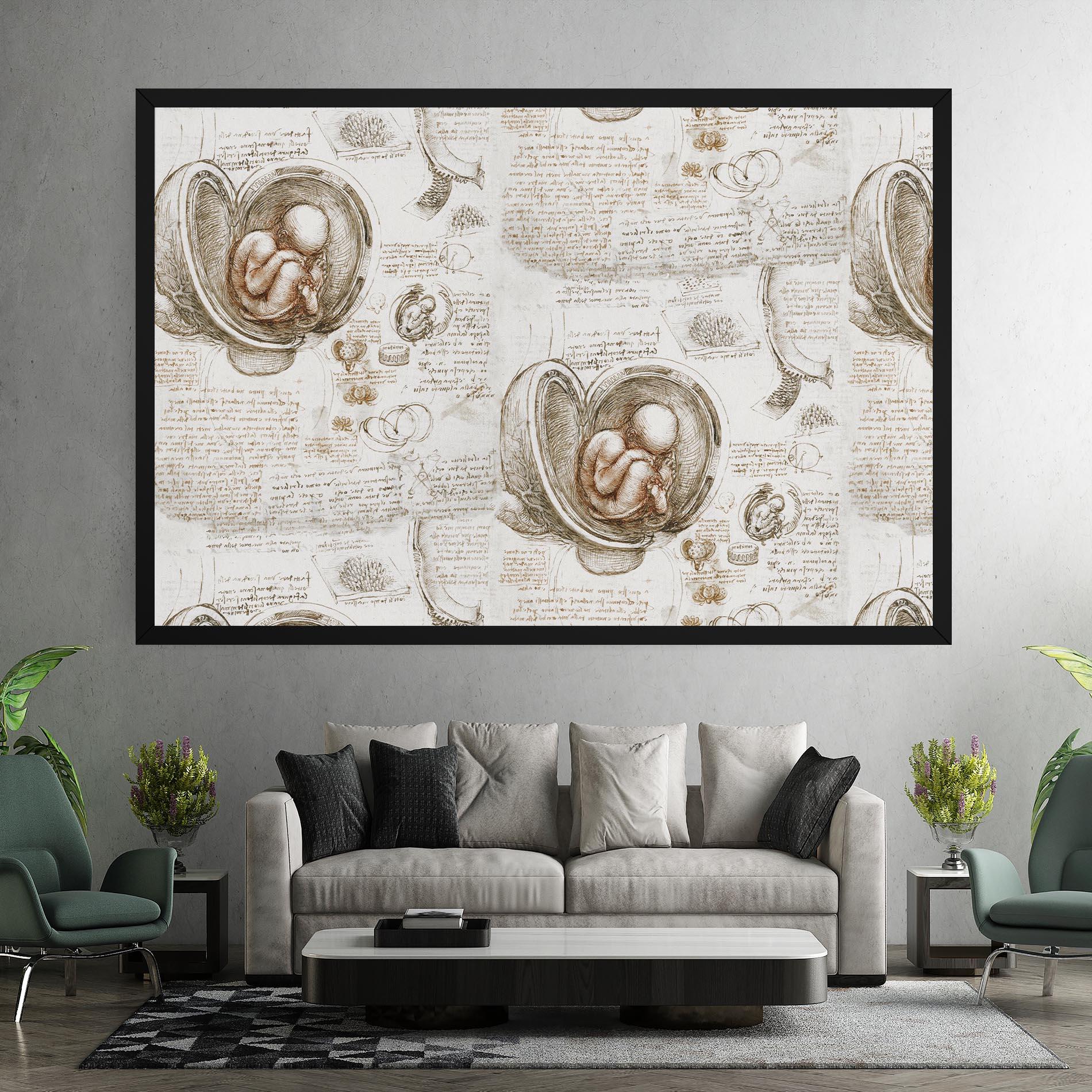 Tablou Canvas Leonardo Studies Of The Foetus mockup 7
