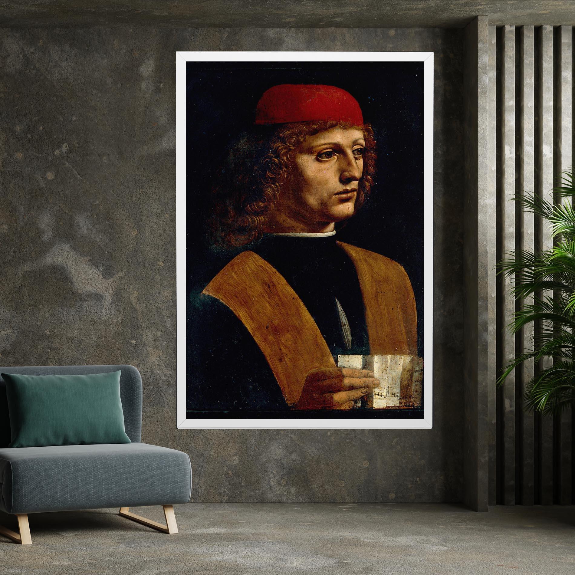 Tablou Canvas Leonardo Da Vinci Portrait Of A Musician Pinacoteca Ambrosiana mockup 7