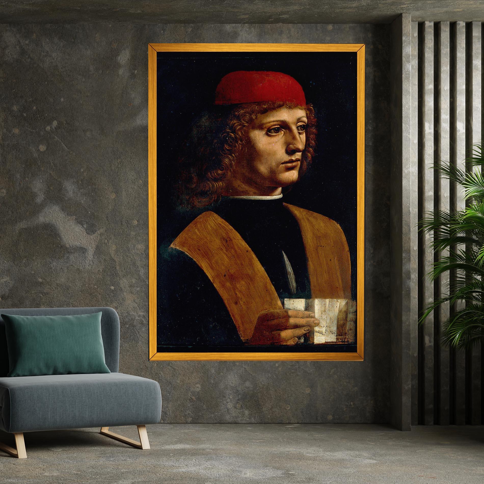 Tablou Canvas Leonardo Da Vinci Portrait Of A Musician Pinacoteca Ambrosiana mockup 7