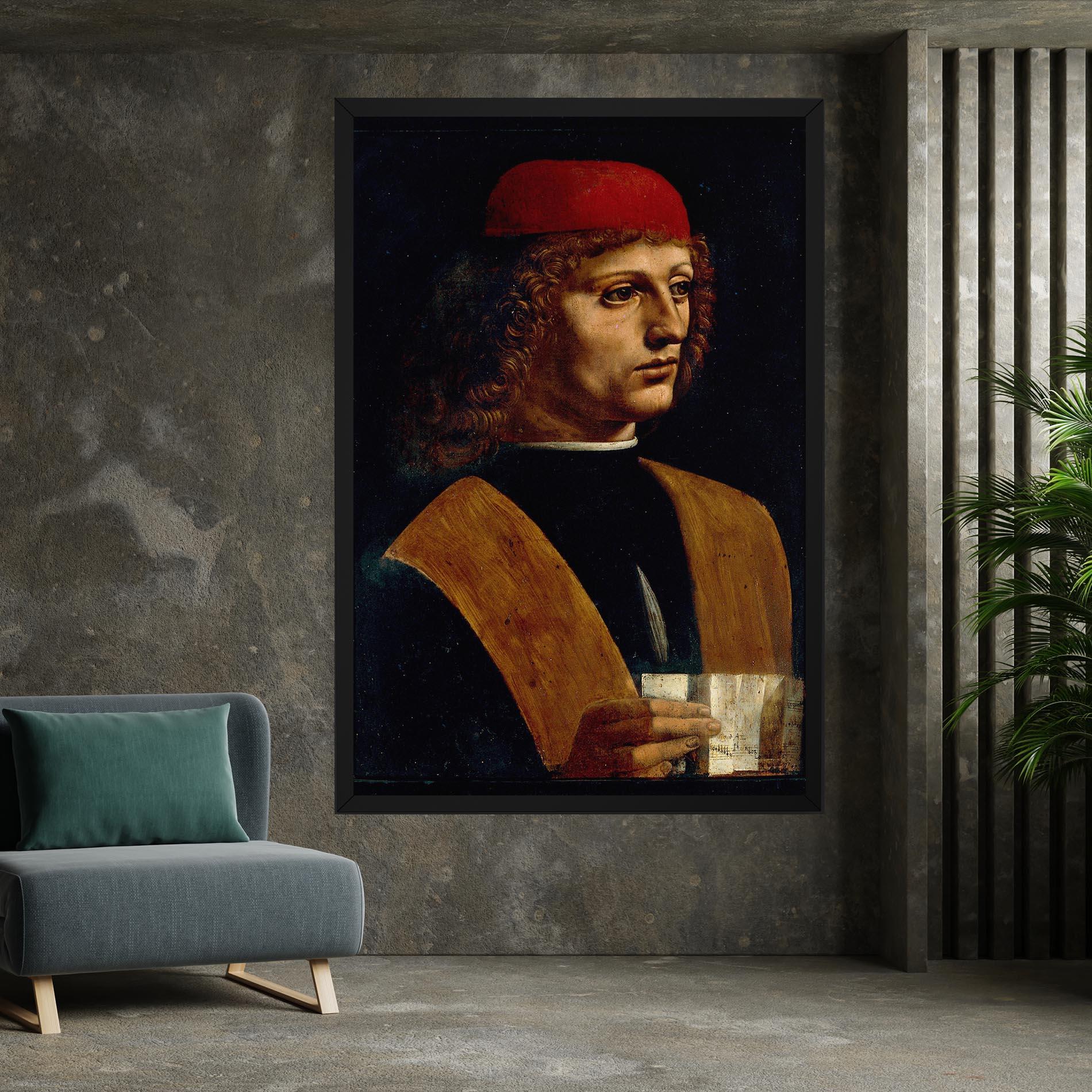 Tablou Canvas Leonardo Da Vinci Portrait Of A Musician Pinacoteca Ambrosiana mockup 7
