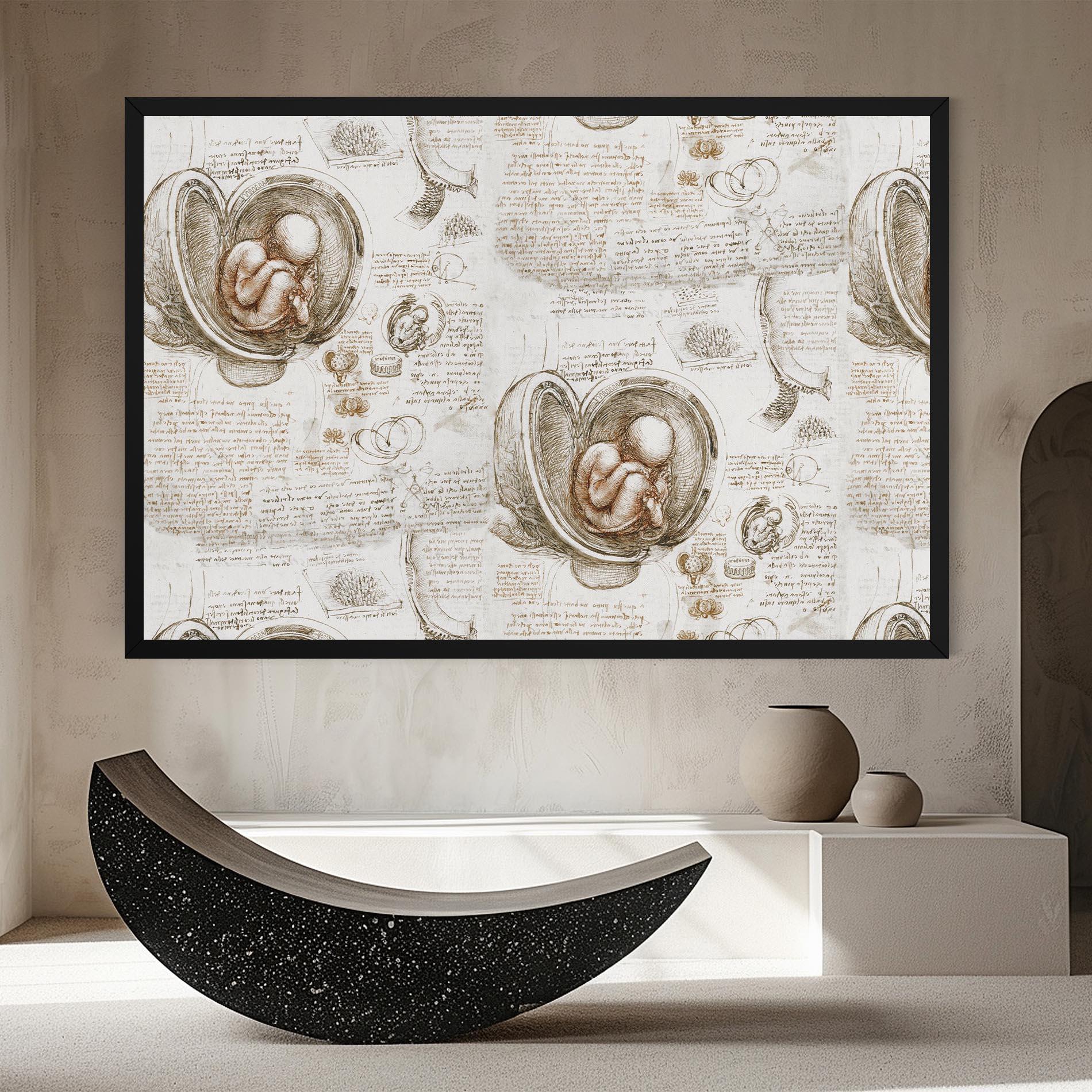Tablou Canvas Leonardo Studies Of The Foetus mockup 8