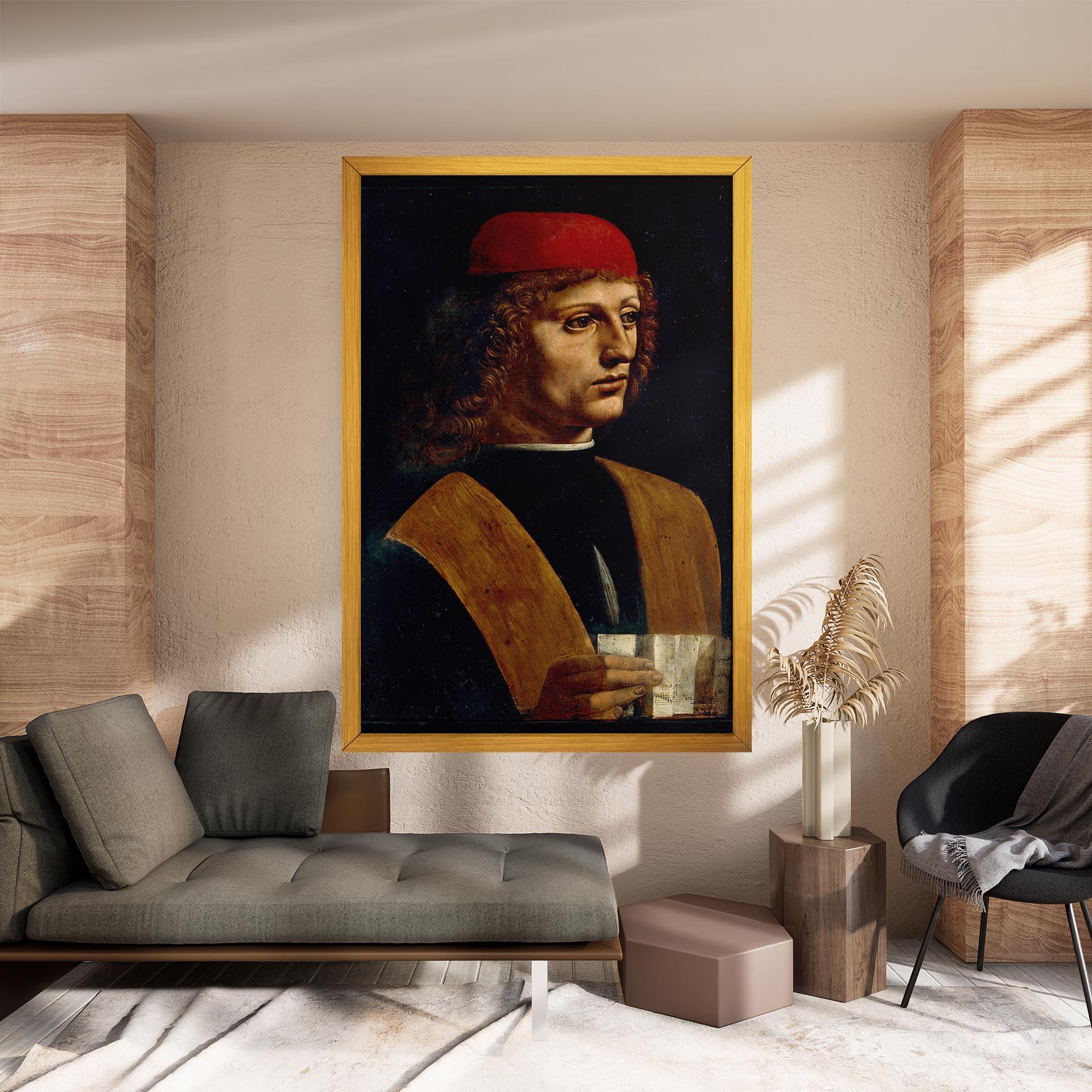 Tablou Canvas Leonardo Da Vinci Portrait Of A Musician Pinacoteca Ambrosiana mockup 8