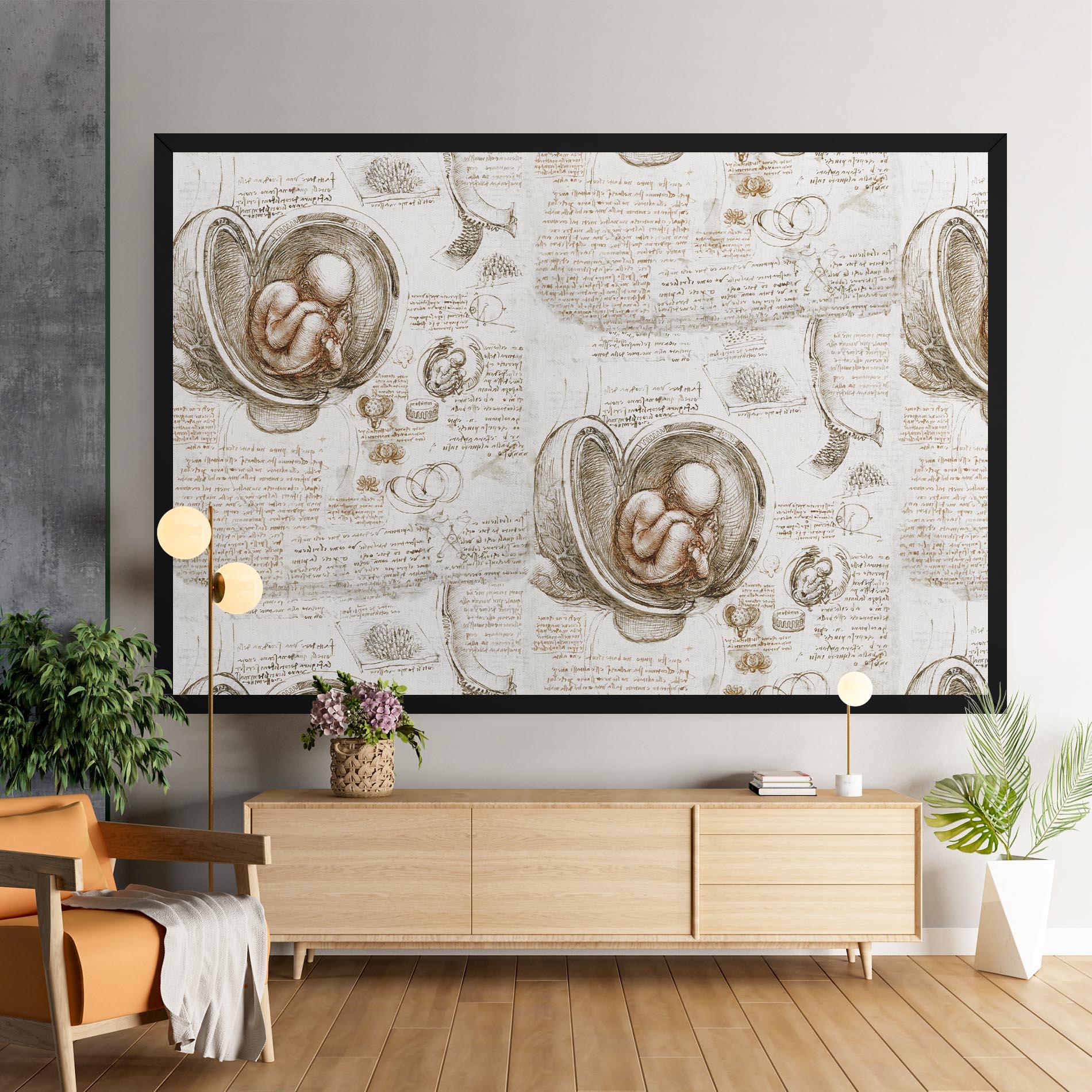 Tablou Canvas Leonardo Studies Of The Foetus mockup 9