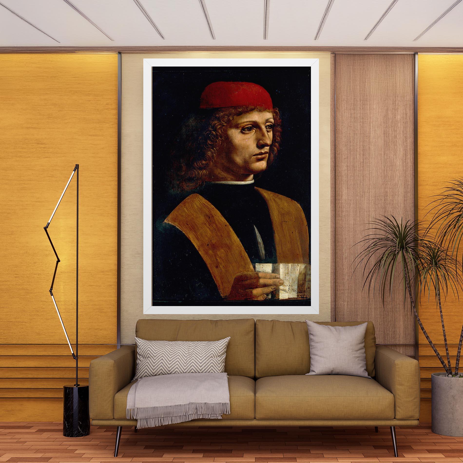 Tablou Canvas Leonardo Da Vinci Portrait Of A Musician Pinacoteca Ambrosiana mockup 9