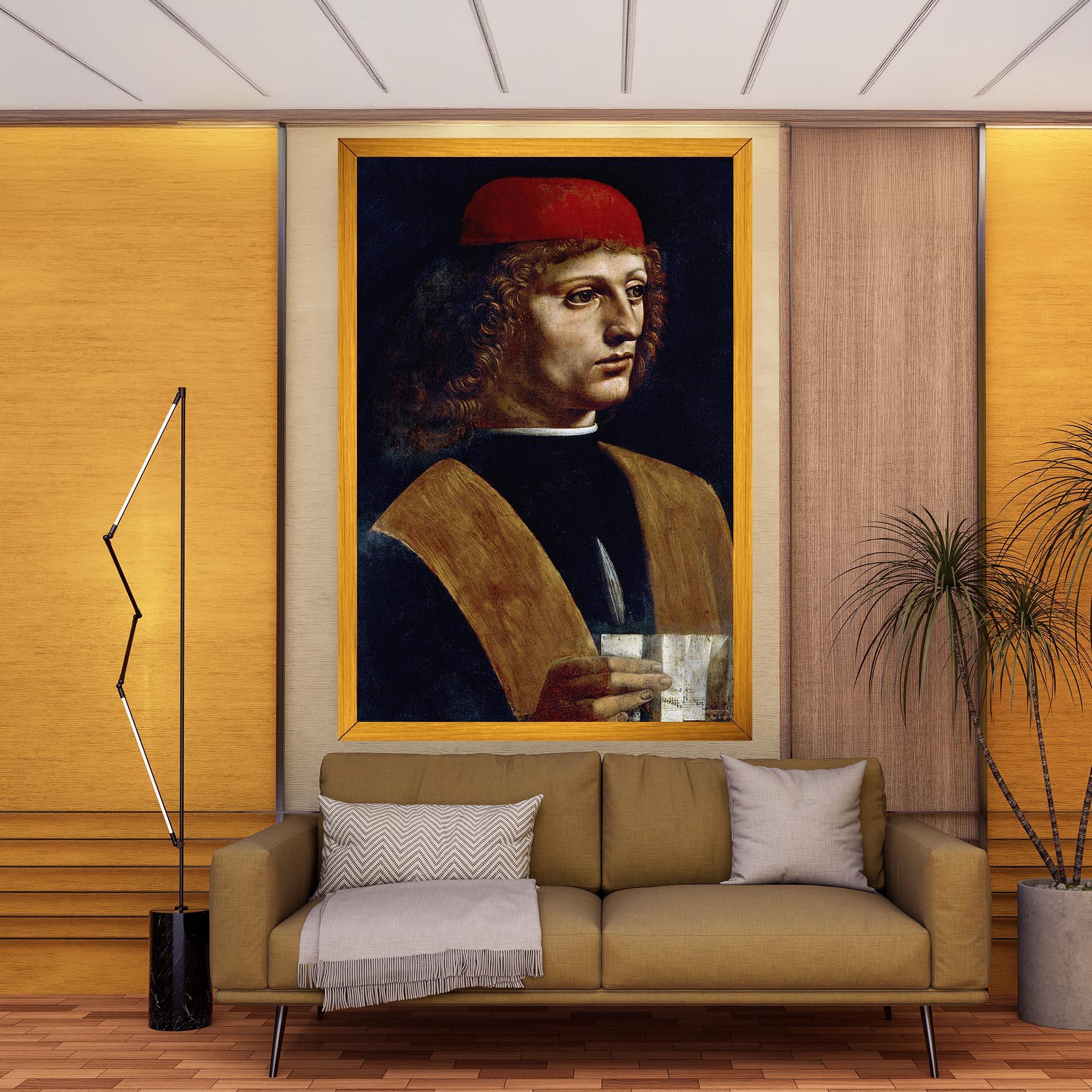 Tablou Canvas Leonardo Da Vinci's The Portrait Of A Musician mockup 9