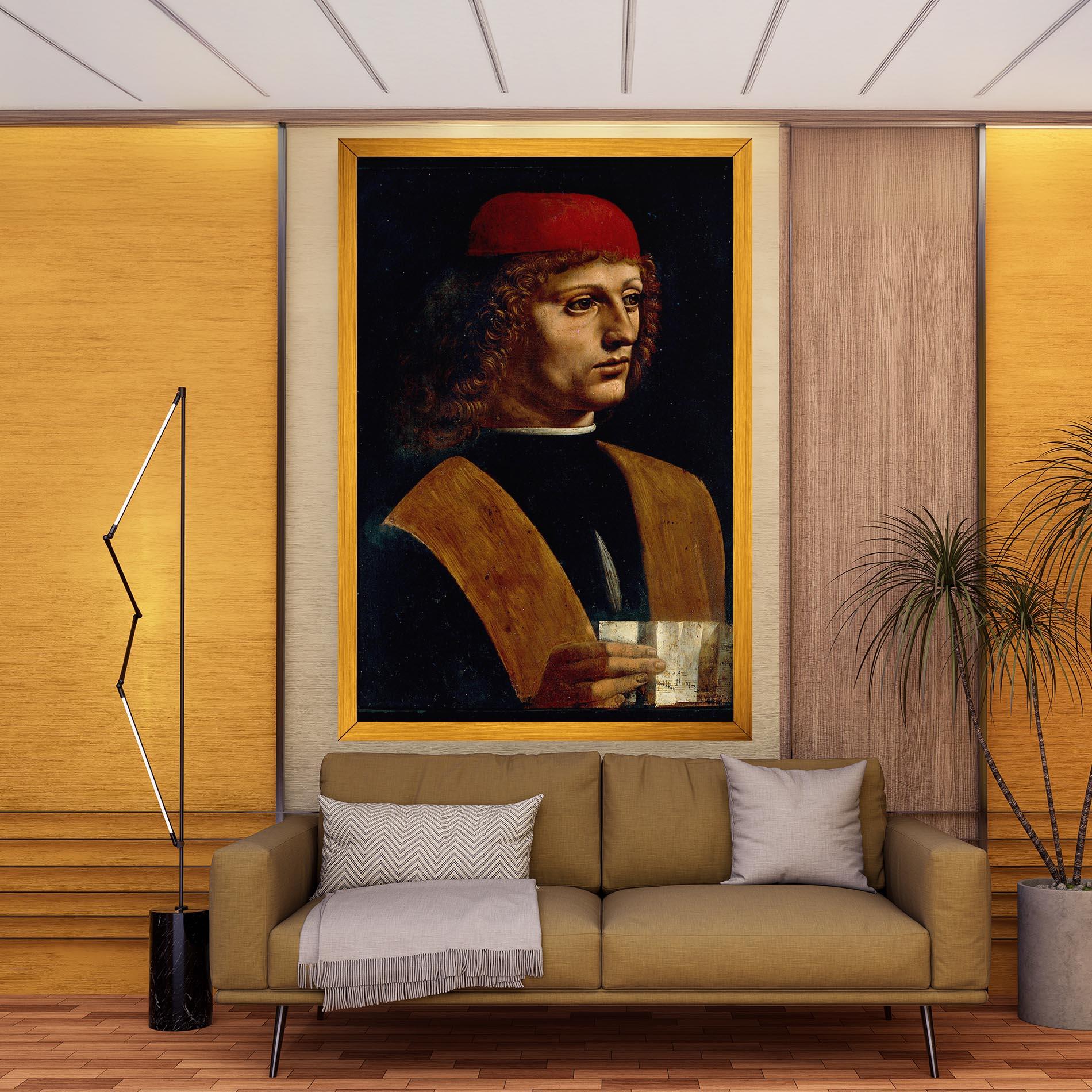 Tablou Canvas Leonardo Da Vinci Portrait Of A Musician Pinacoteca Ambrosiana mockup 9