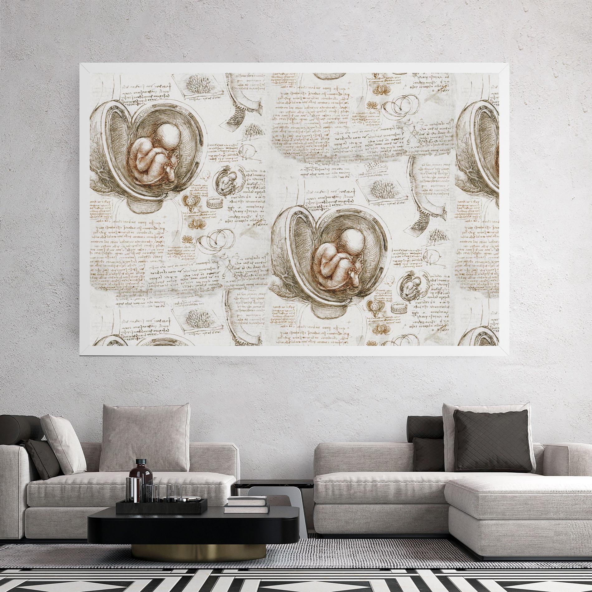 Tablou Canvas Leonardo Studies Of The Foetus mockup 2
