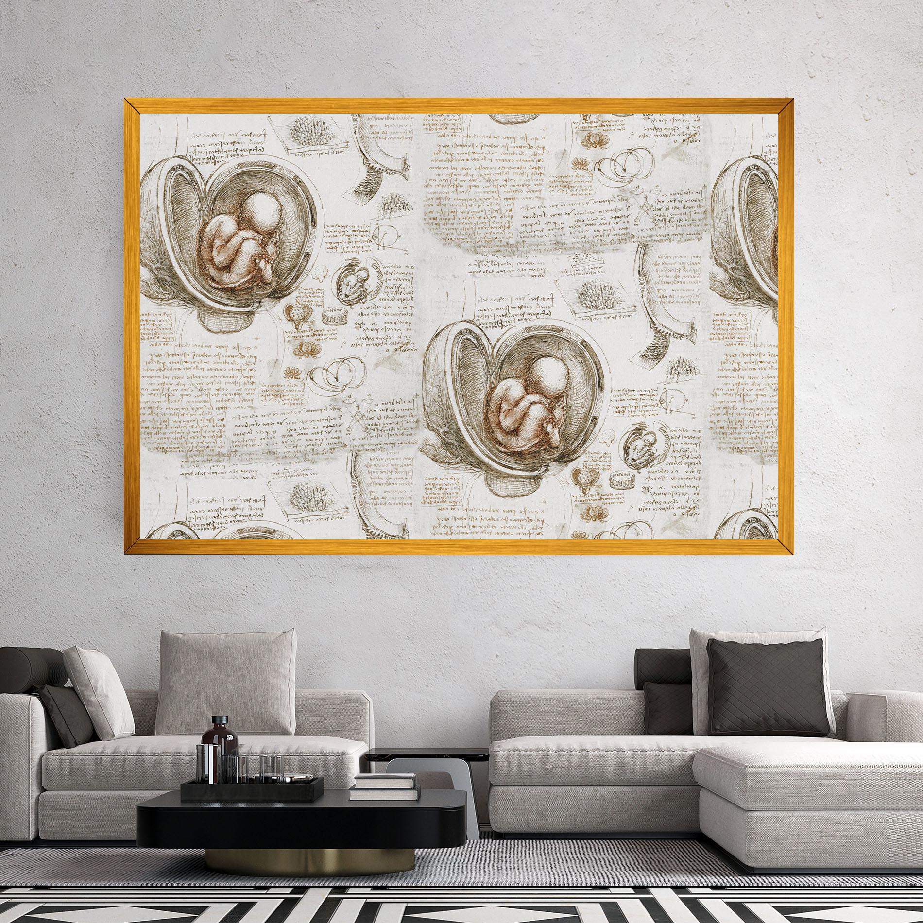 Tablou Canvas Leonardo Studies Of The Foetus mockup 2