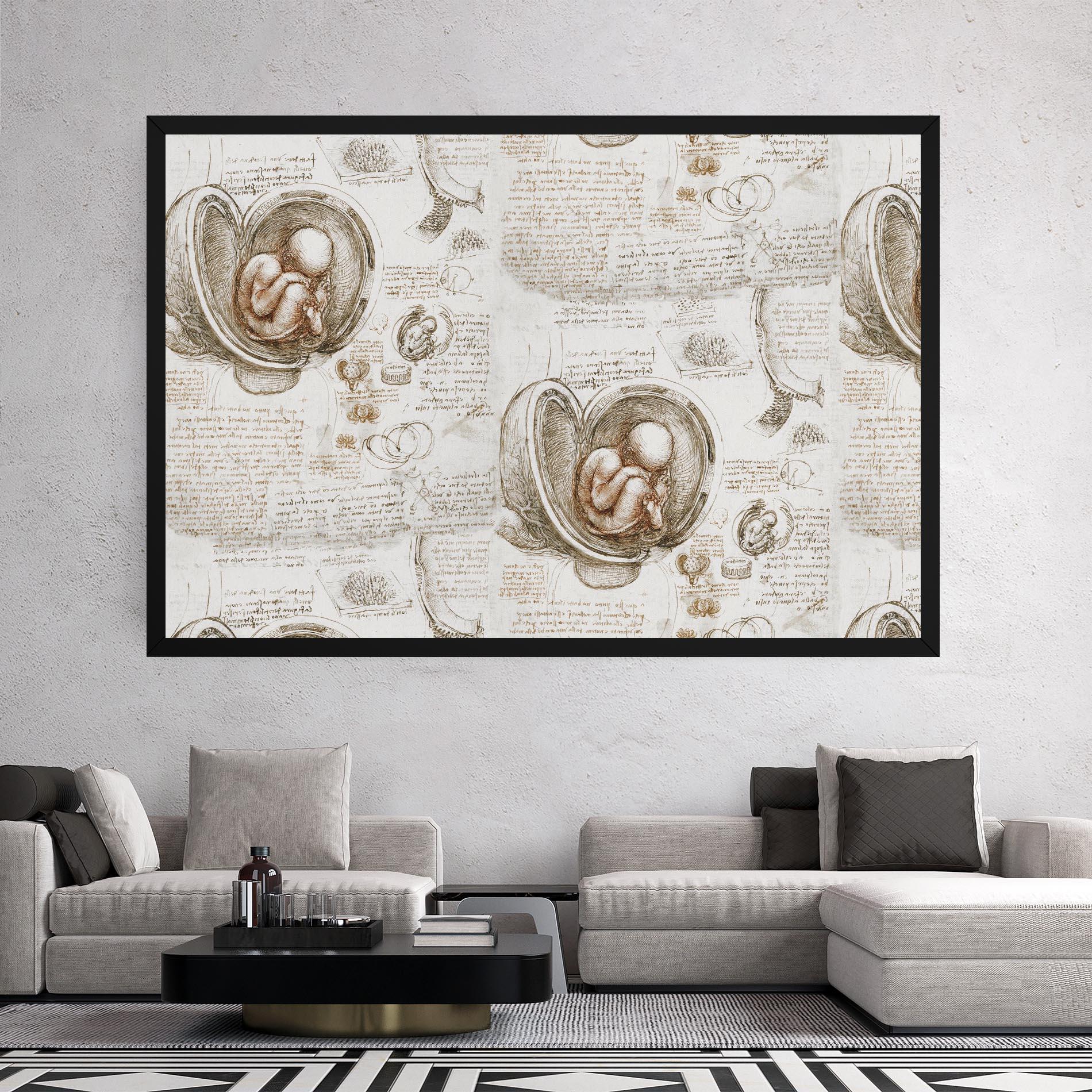 Tablou Canvas Leonardo Studies Of The Foetus mockup 2