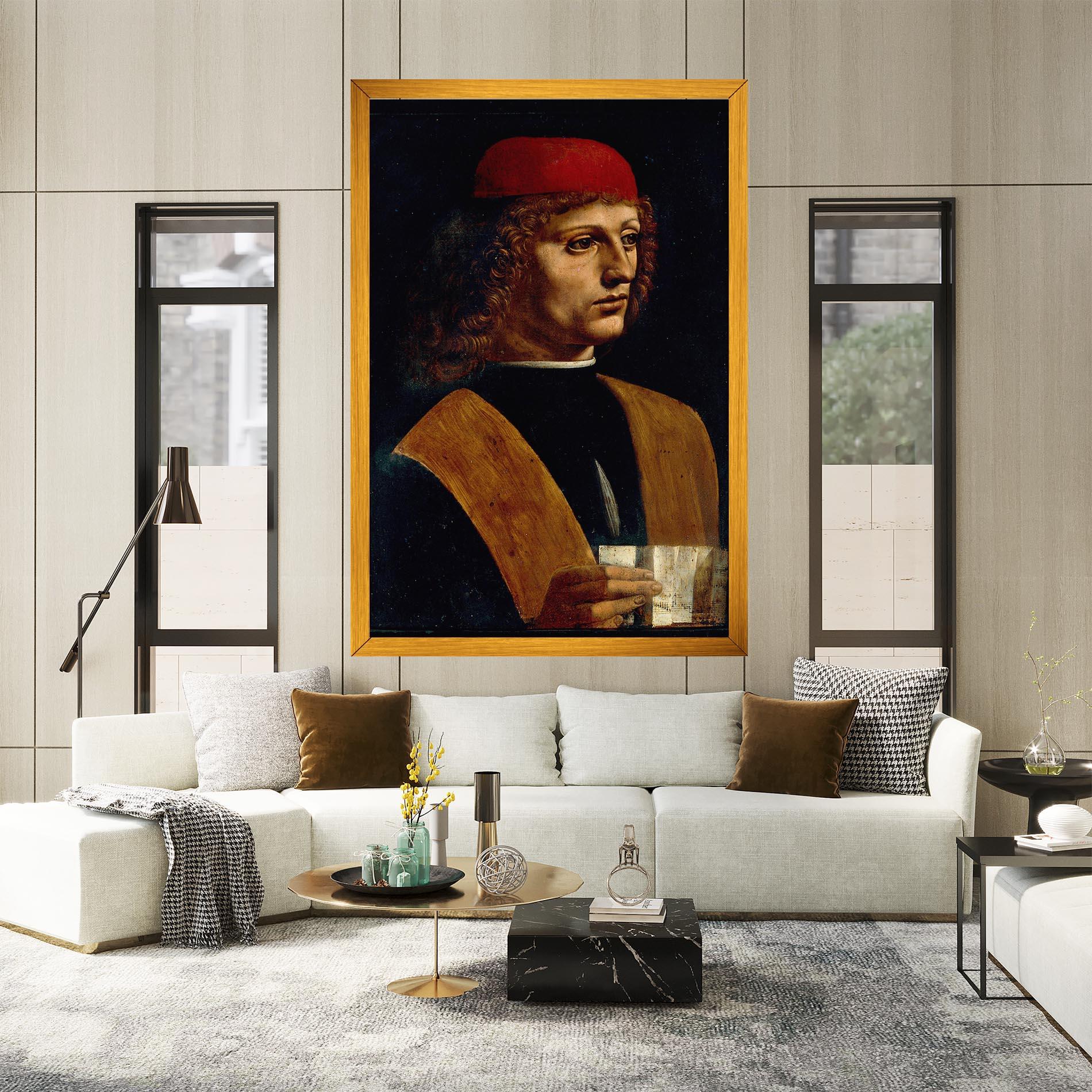 Tablou Canvas Leonardo Da Vinci Portrait Of A Musician Pinacoteca Ambrosiana mockup 2