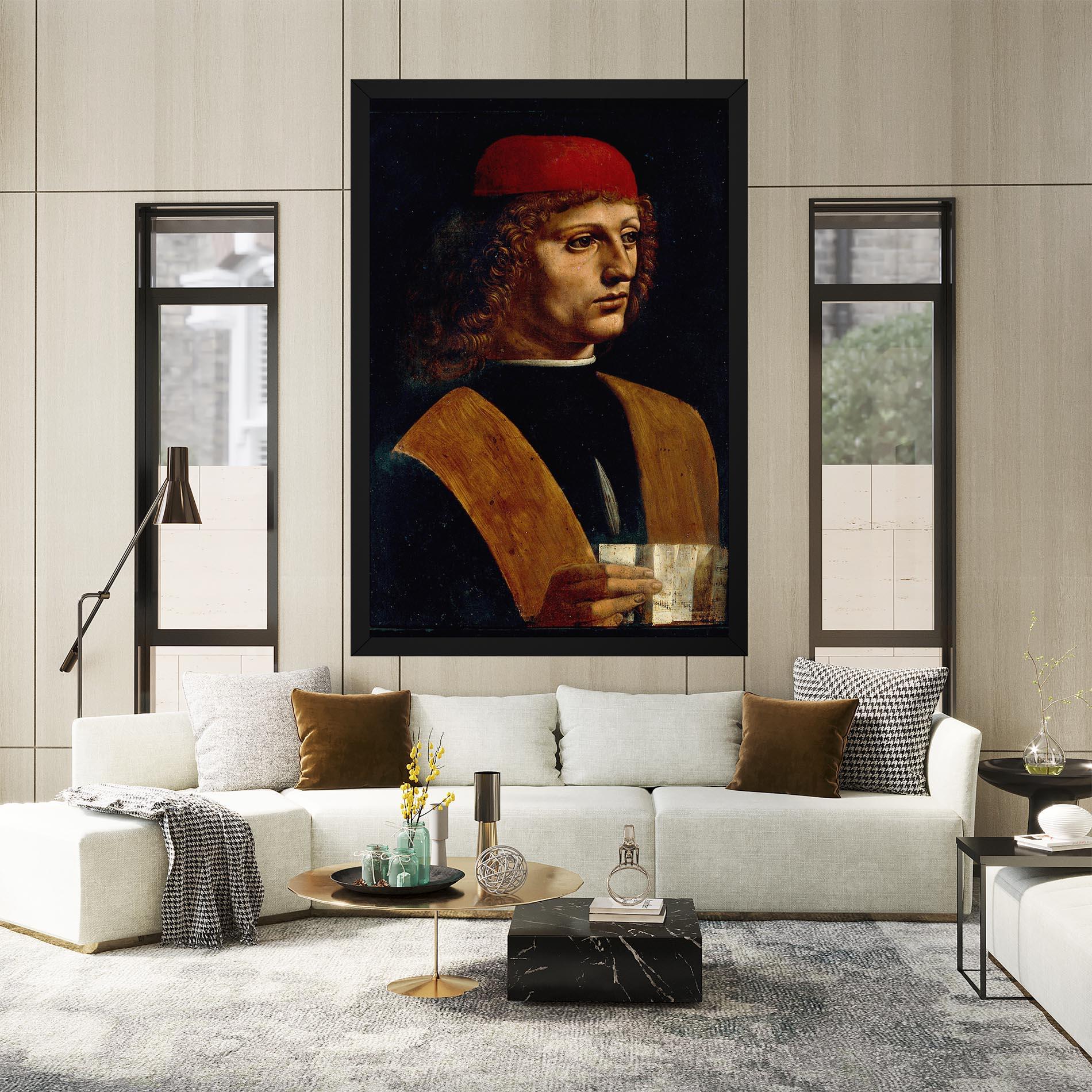 Tablou Canvas Leonardo Da Vinci Portrait Of A Musician Pinacoteca Ambrosiana mockup 2