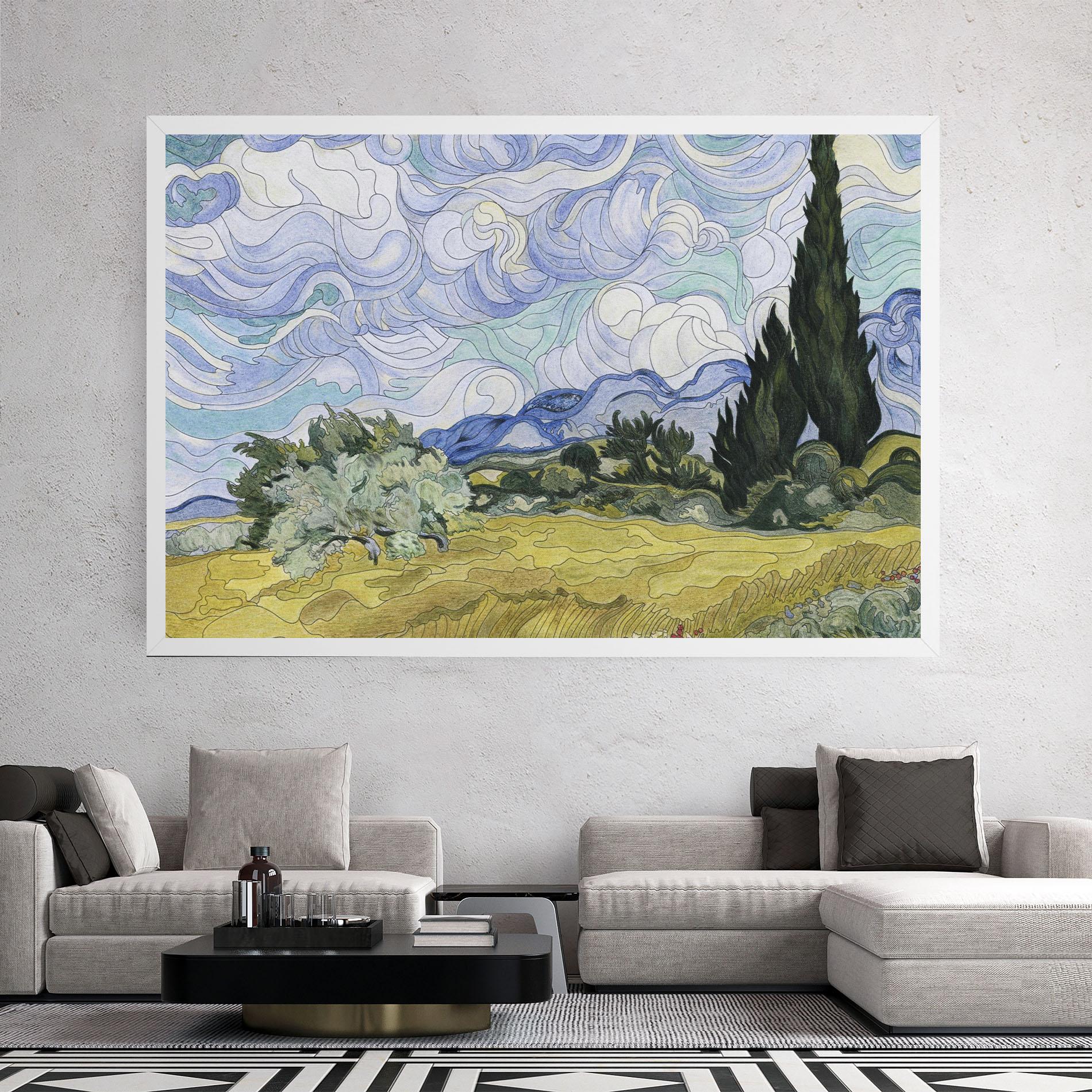 Tablou Canvas Wheat Field Cypresses mockup 2