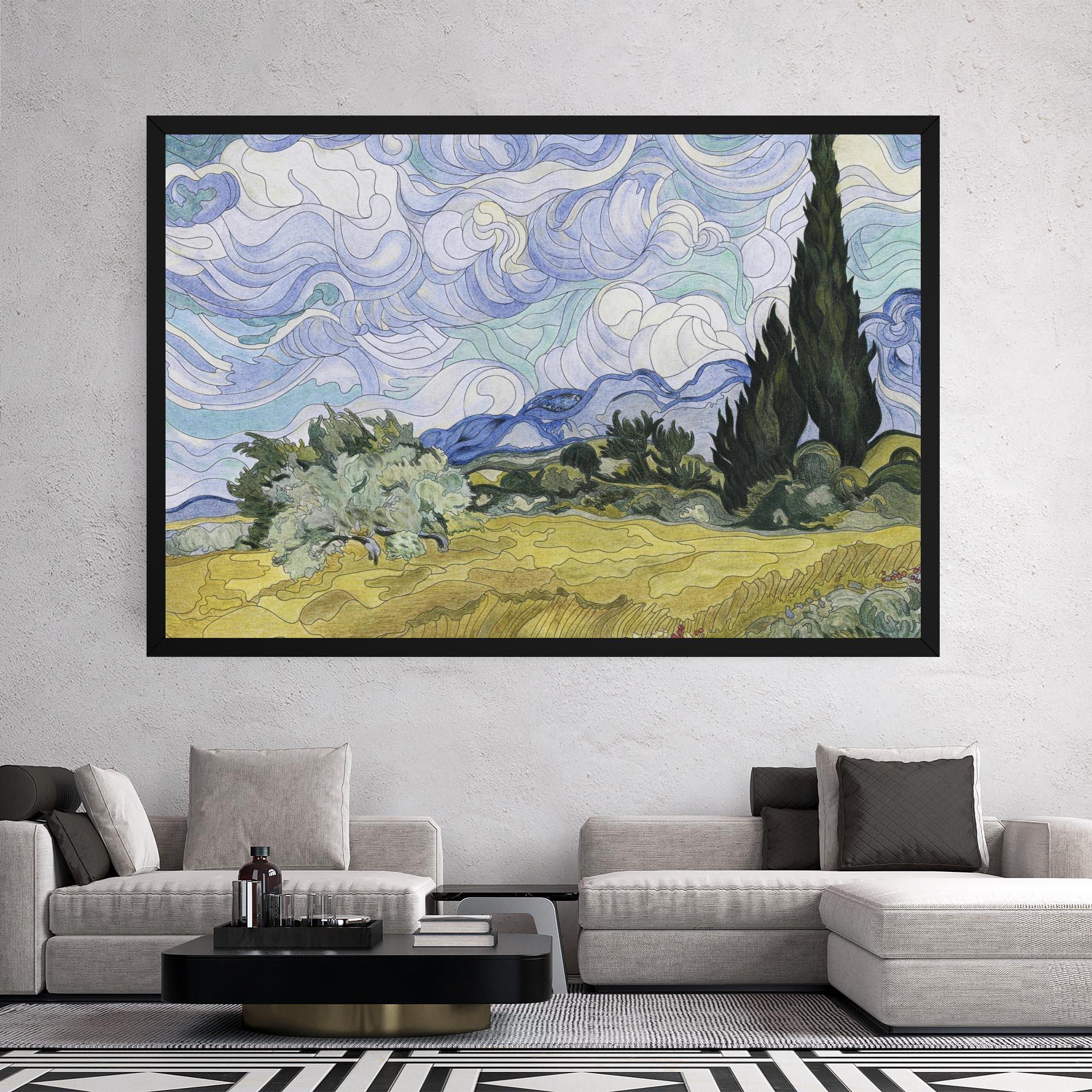 Tablou Canvas Wheat Field Cypresses mockup 2